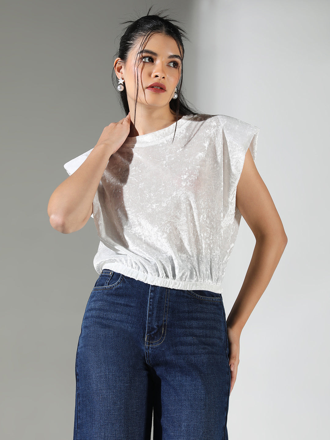 Women White Solid Boxy Top