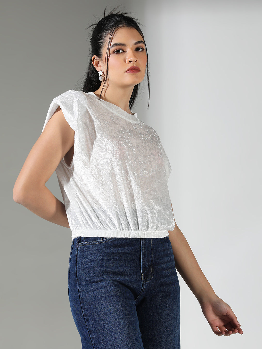 Women White Solid Boxy Top