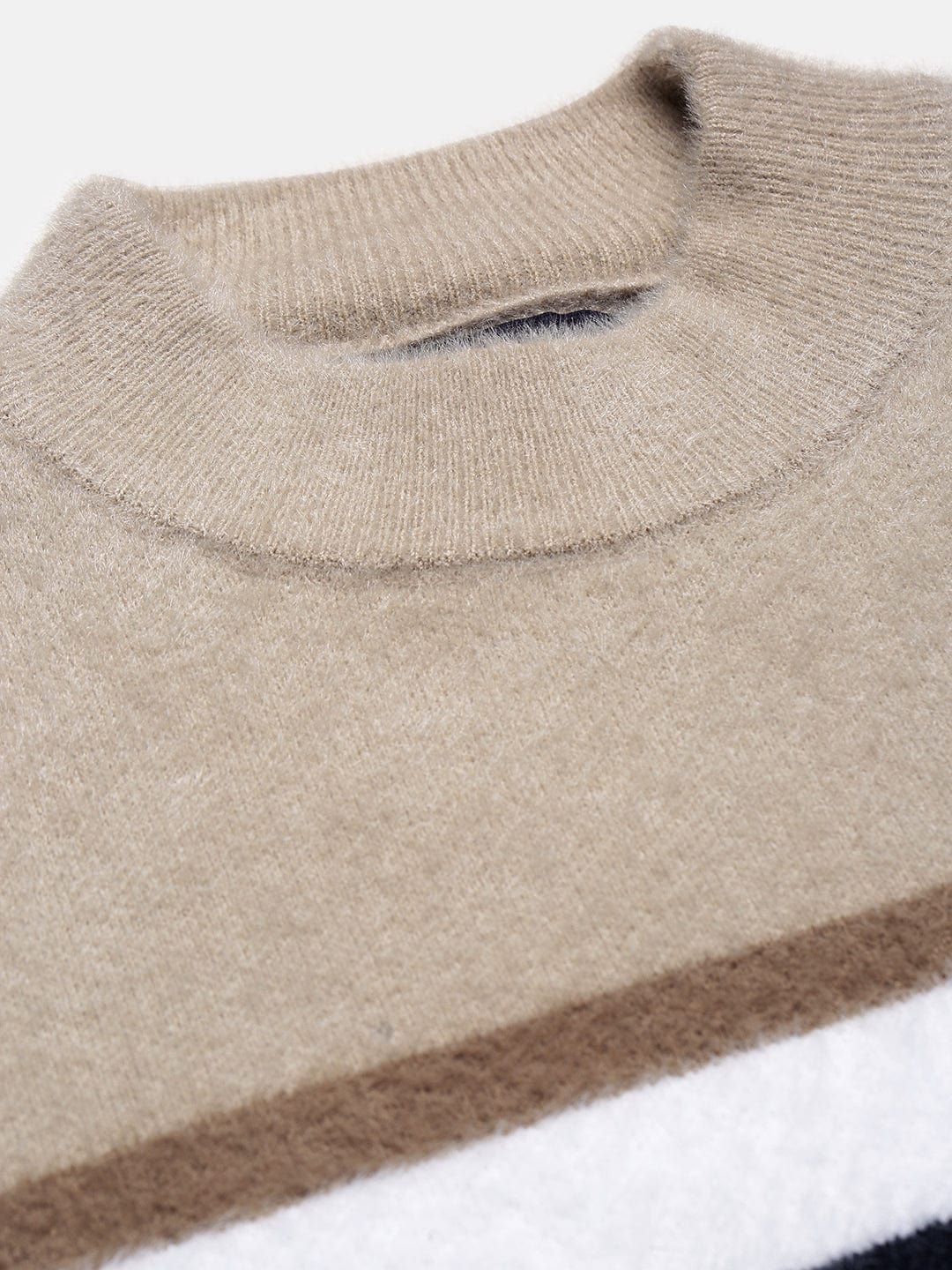 Men's Beige ColourBlock Round Neck Sweater