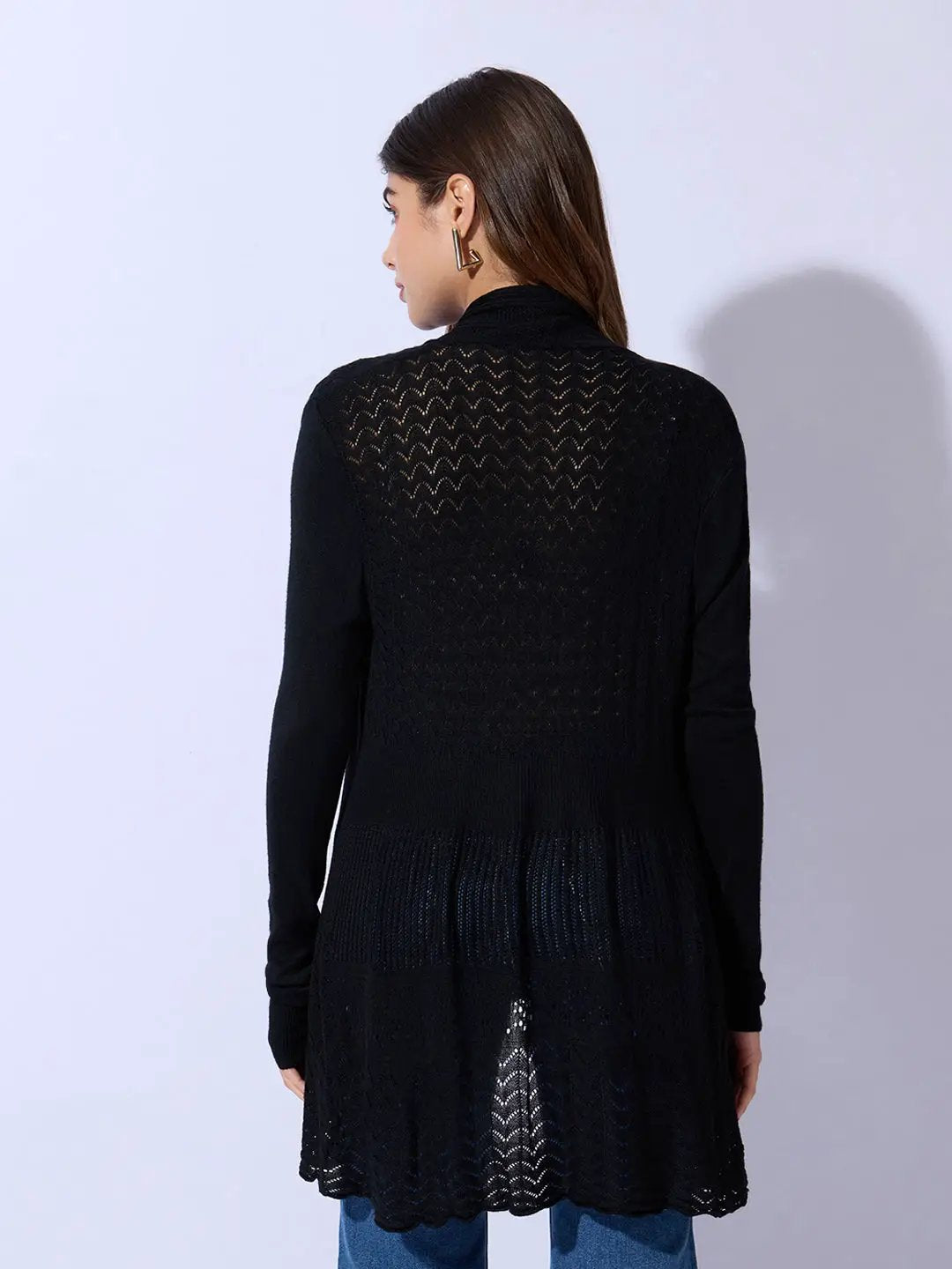 Women's Textured Knit Black Longline Shrug - from SHOWOFFFF
