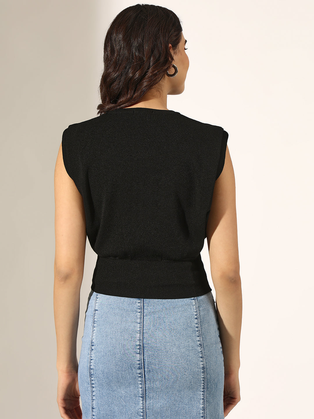 Women's Ribbed Black Sleeveless Knit Top
