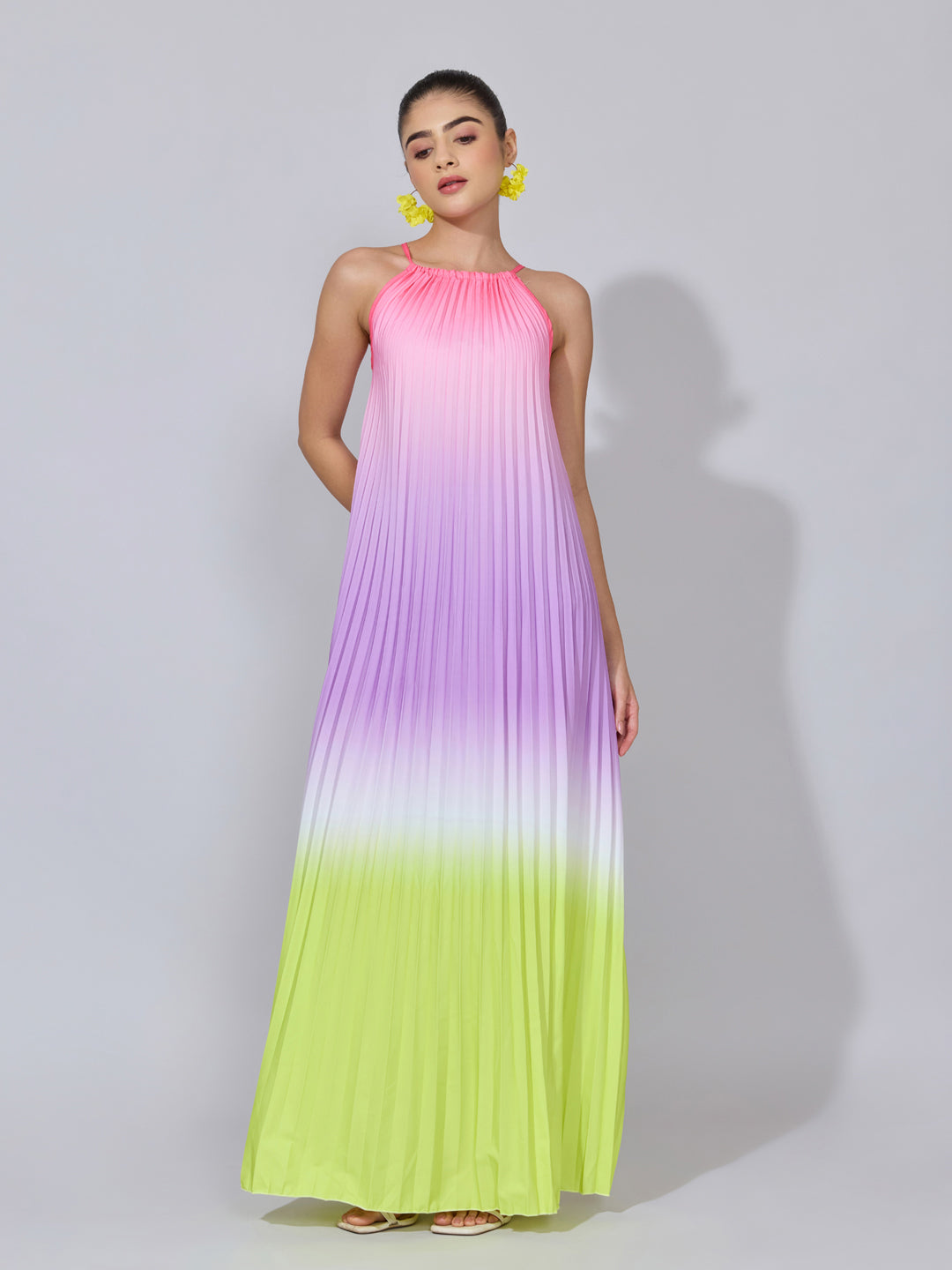 Women's Ombre Pleated Purple Maxi Dress