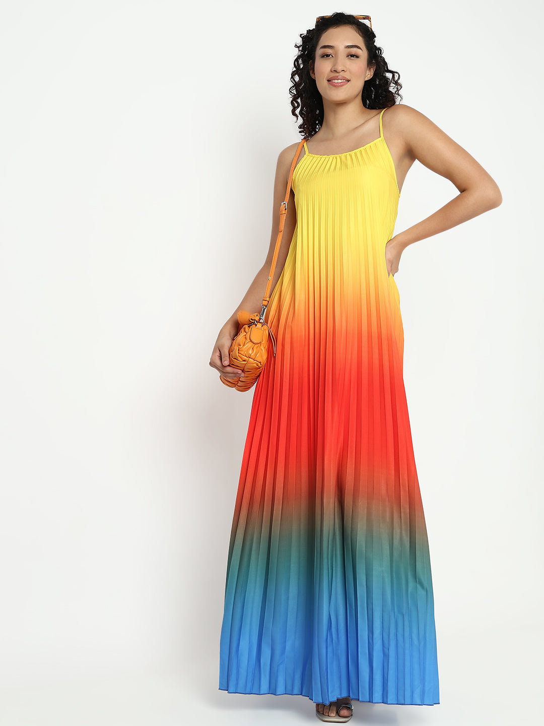 Women's Ombre Pleated Yellow Maxi Dress