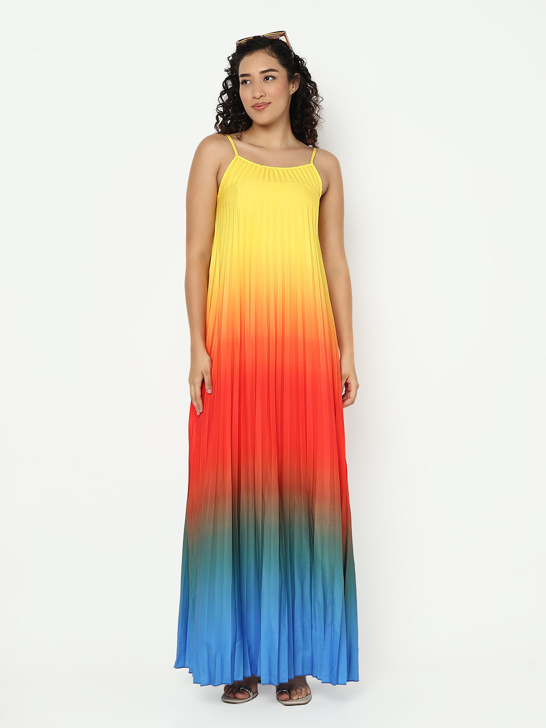 Women's Ombre Pleated Yellow Maxi Dress