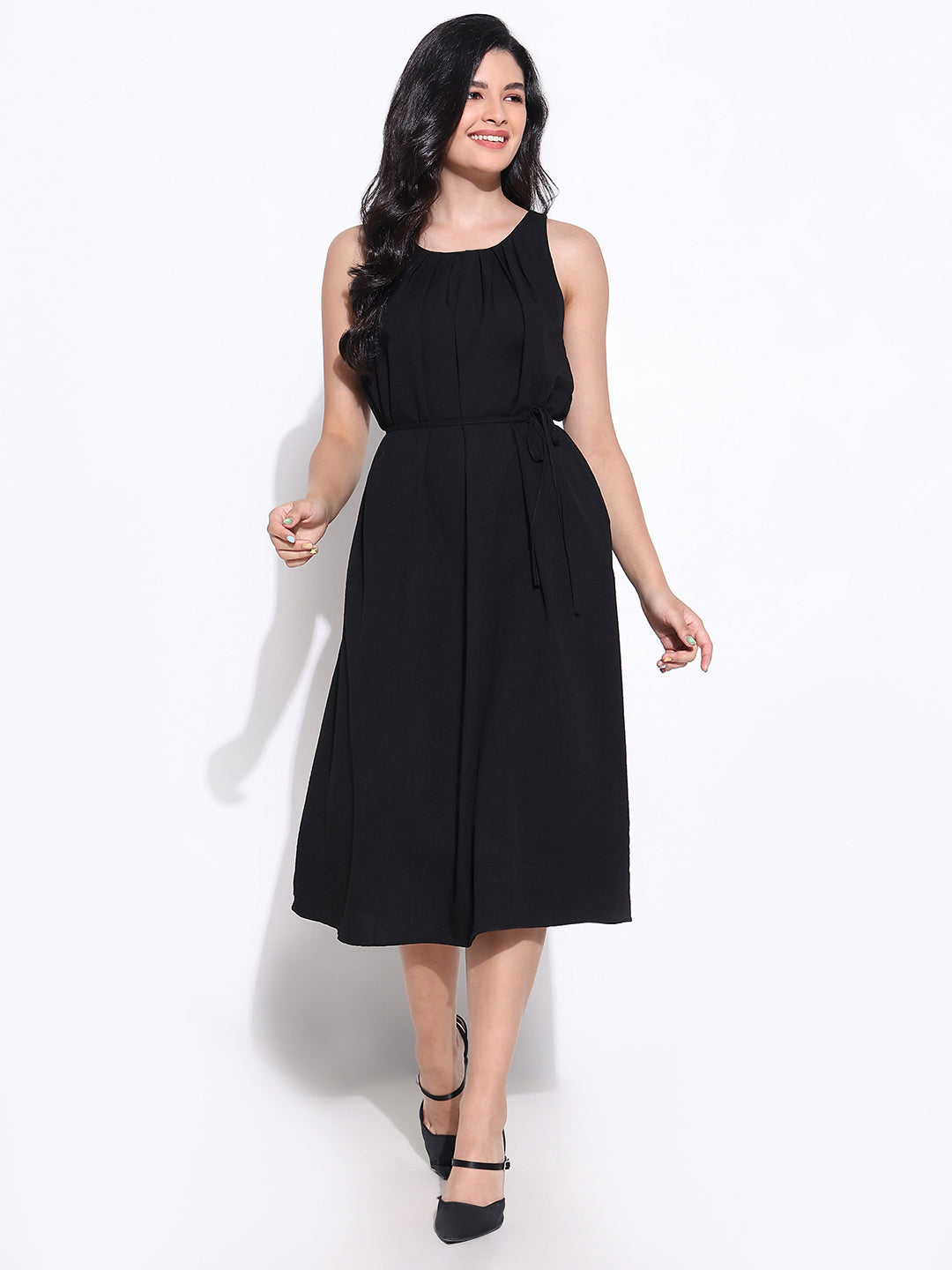 Women Black Solid A Line Dress