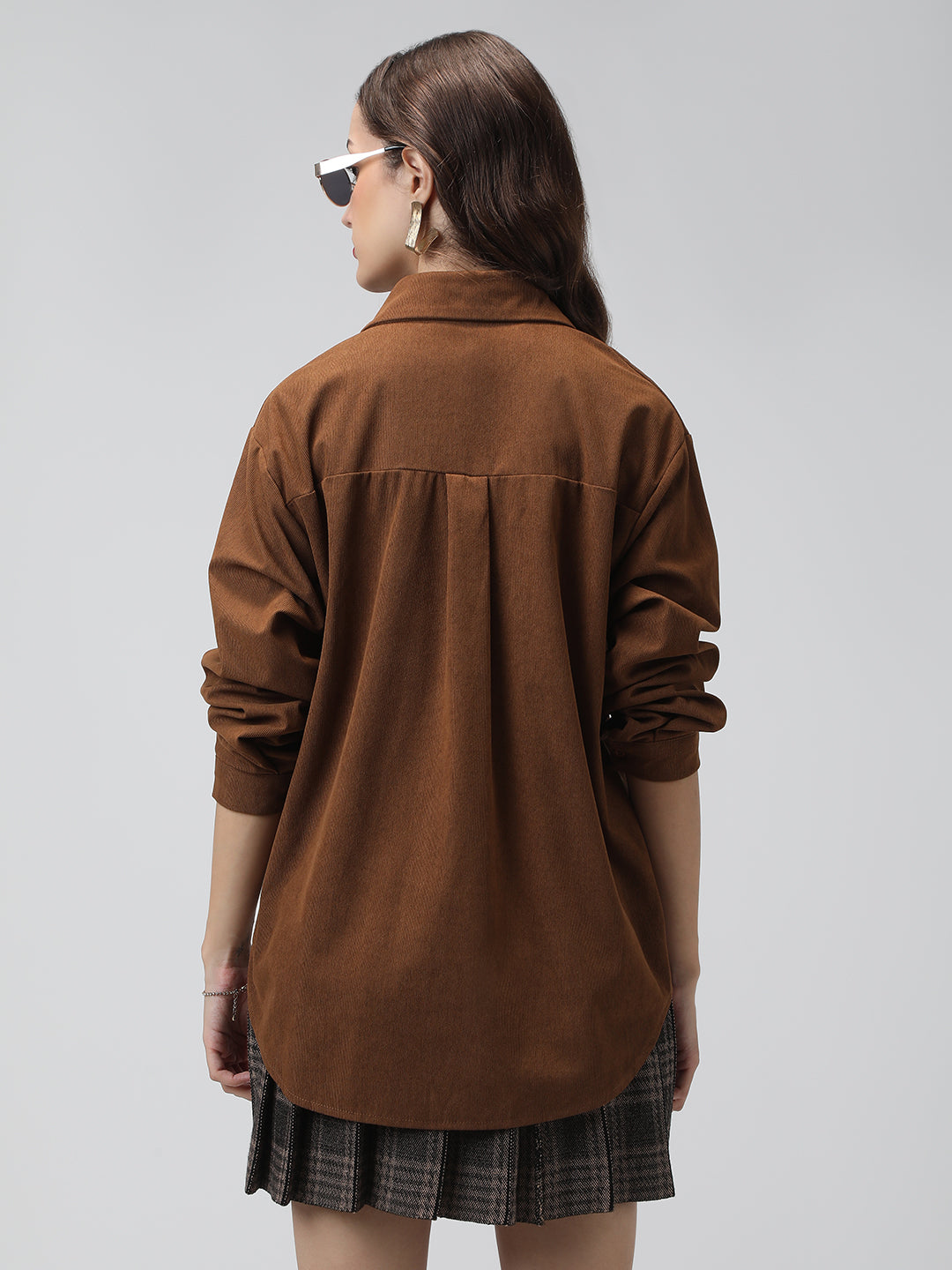 Women's Brown Corduroy Long Sleeve Button Down Shirt