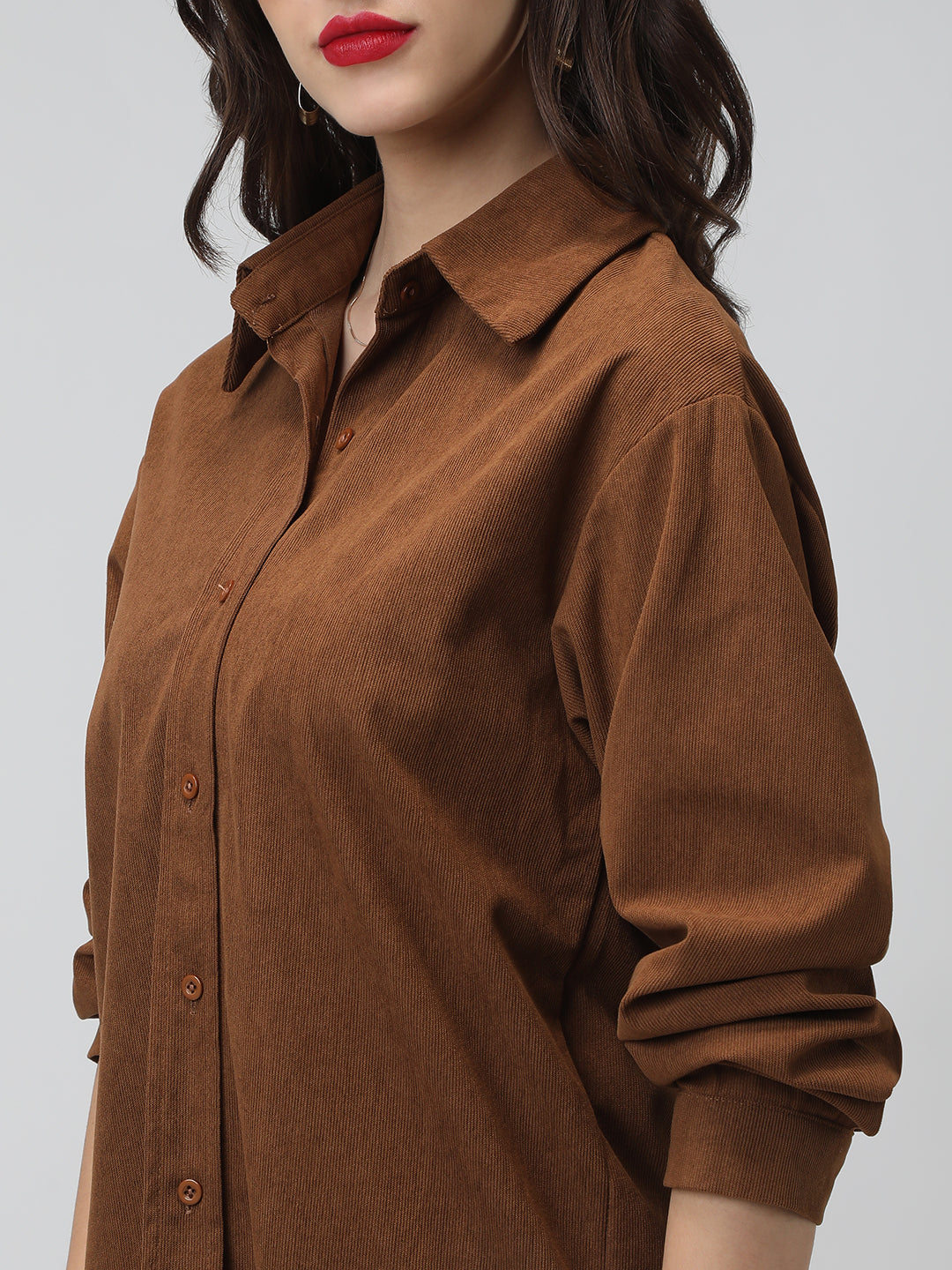 Women's Brown Corduroy Long Sleeve Button Down Shirt