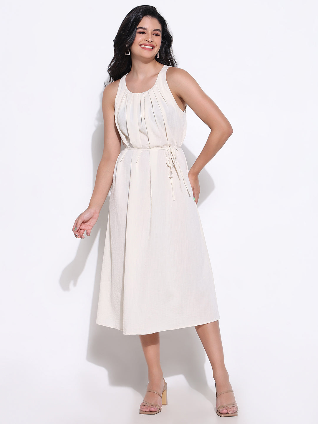 Women Cream Solid A Line Dress