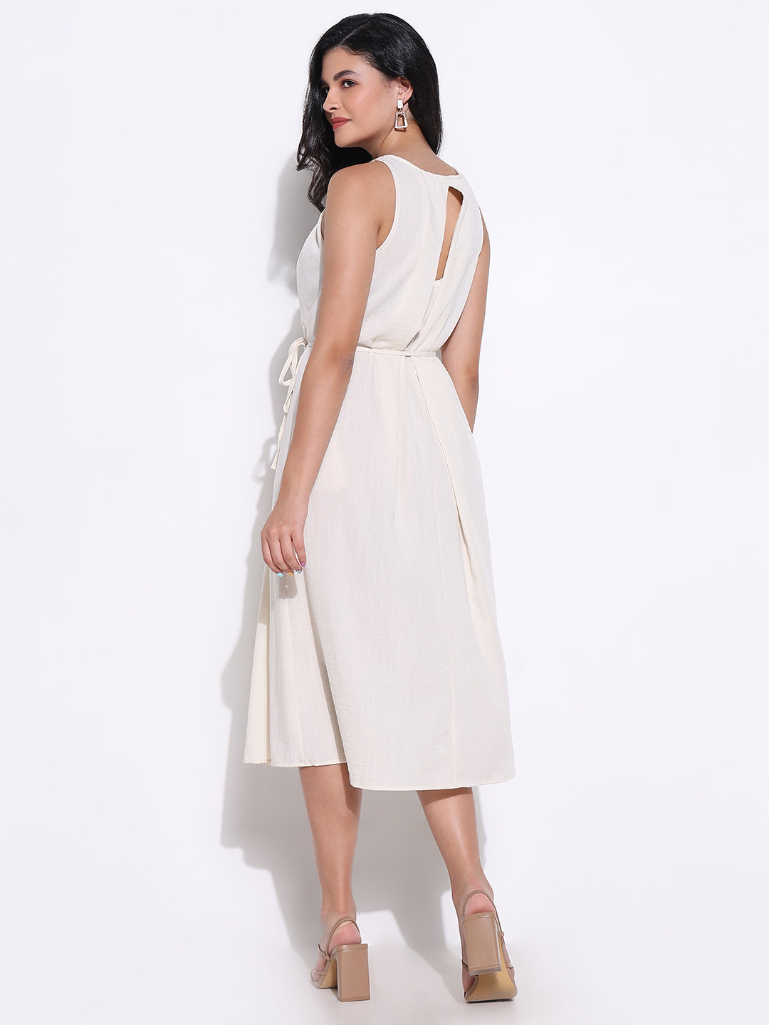 Women Cream Solid A Line Dress