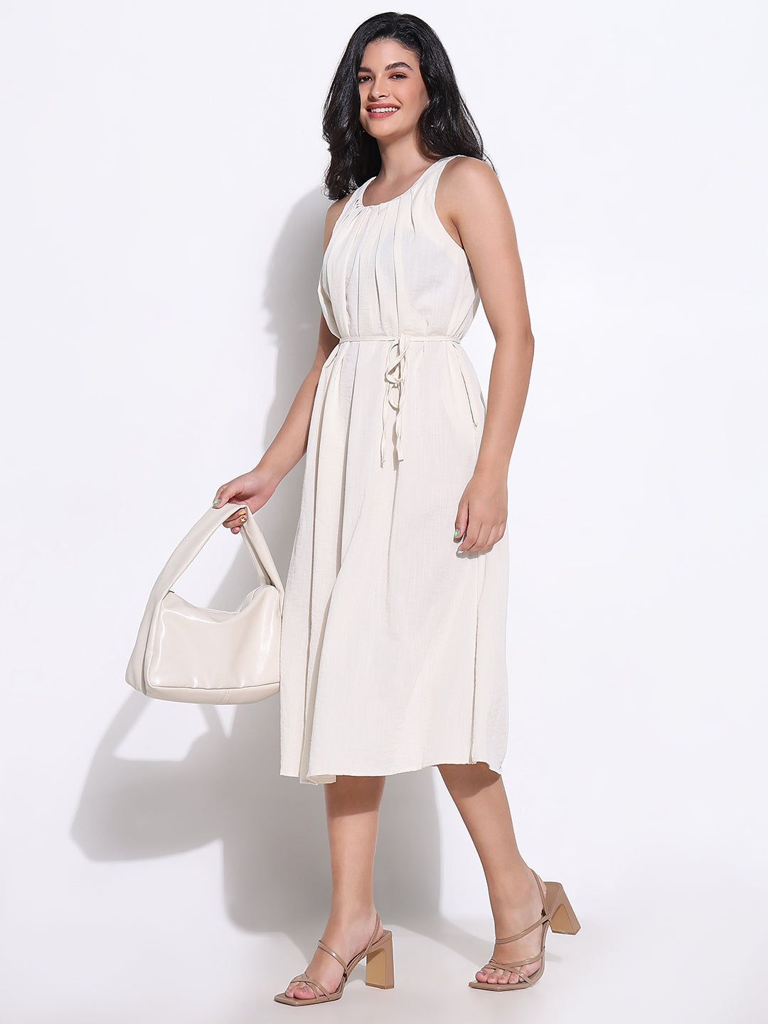 Women Cream Solid A Line Dress