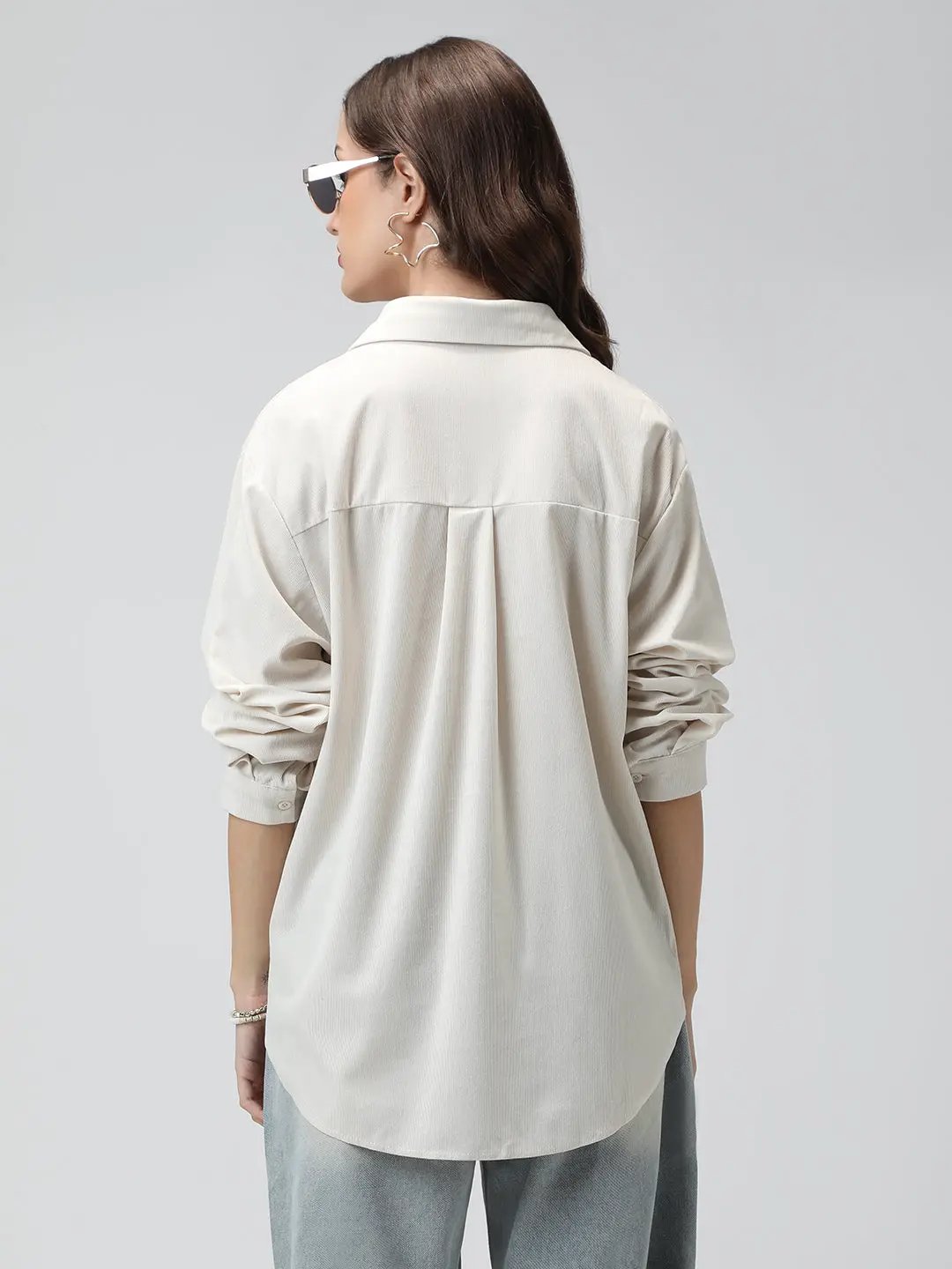 Women's Off White Corduroy Long Sleeve Button Down Shirt - from SHOWOFFFF