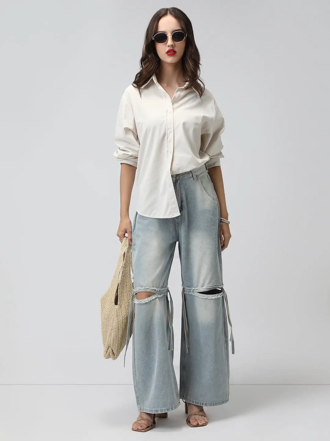 Women's Off White Corduroy Long Sleeve Button Down Shirt - from SHOWOFFFF