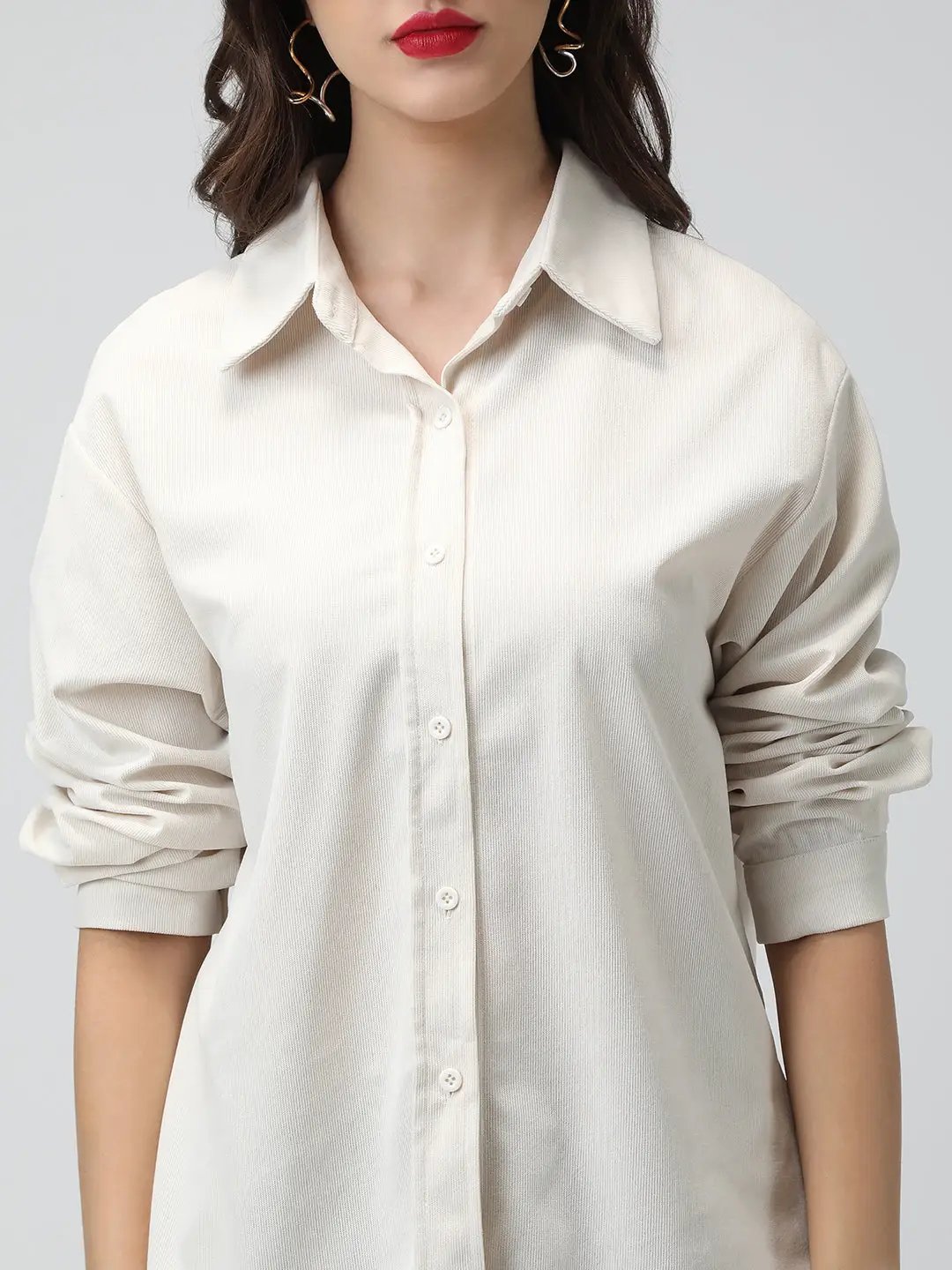 Women's Off White Corduroy Long Sleeve Button Down Shirt - from SHOWOFFFF
