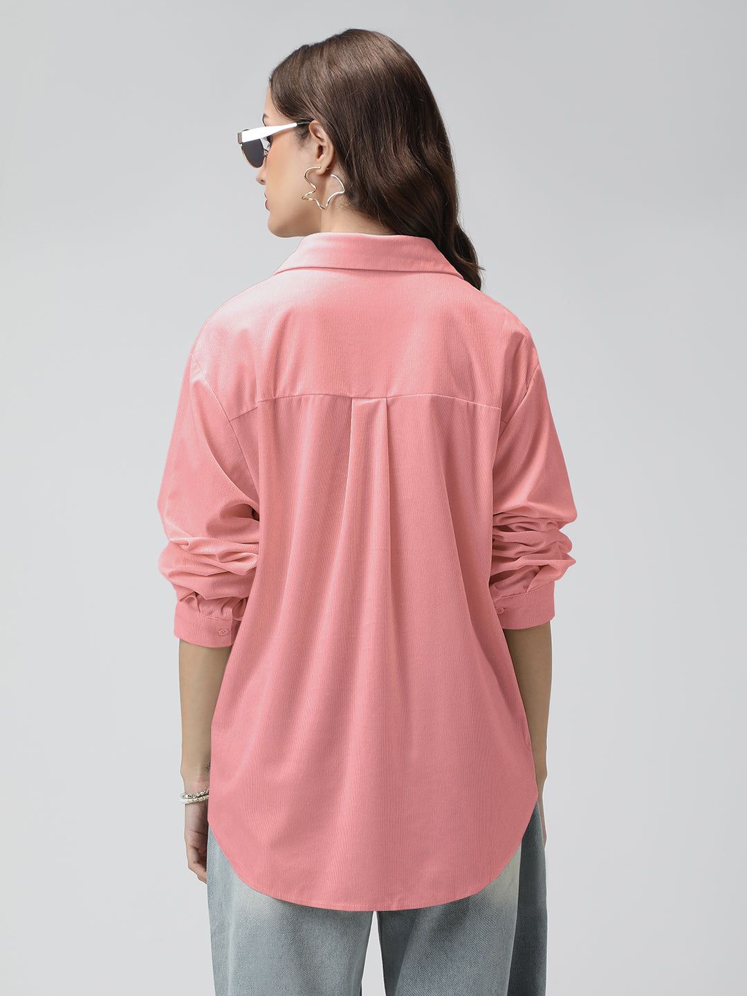 Women's Pink Corduroy Long Sleeve Button Down Shirt