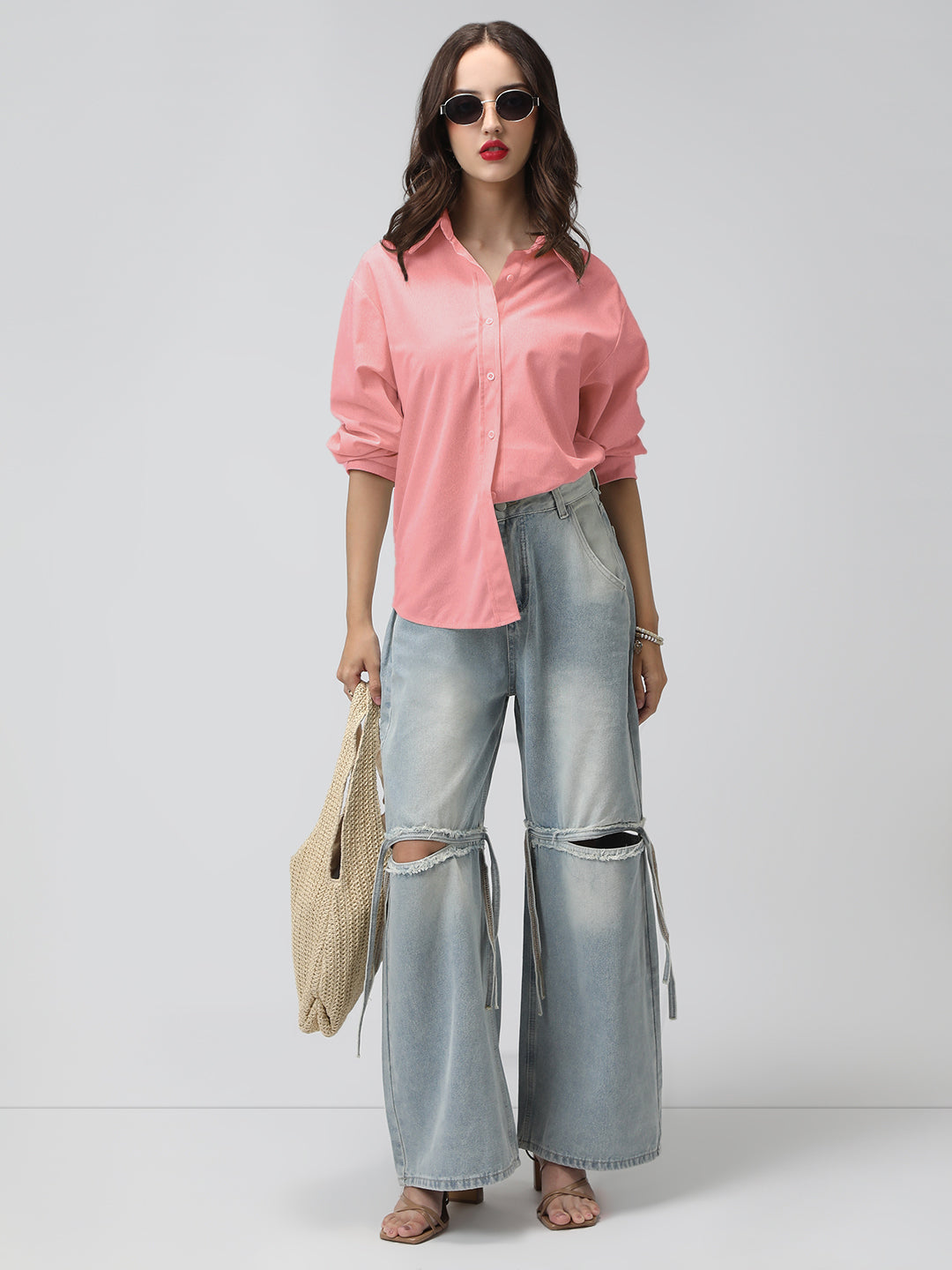 Women's Pink Corduroy Long Sleeve Button Down Shirt