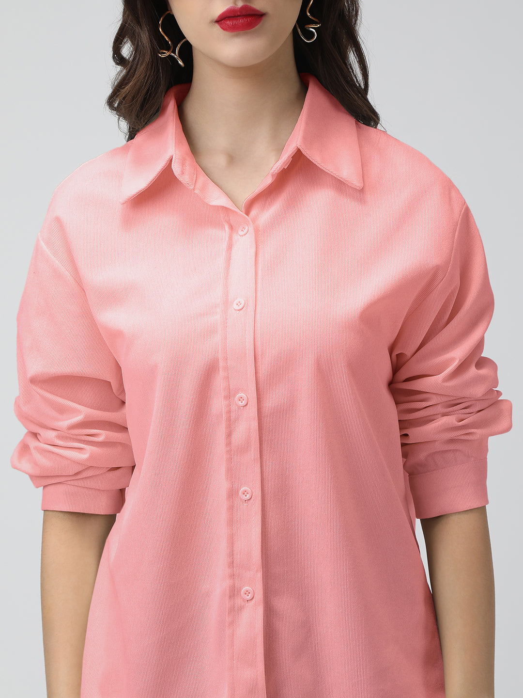 Women's Pink Corduroy Long Sleeve Button Down Shirt