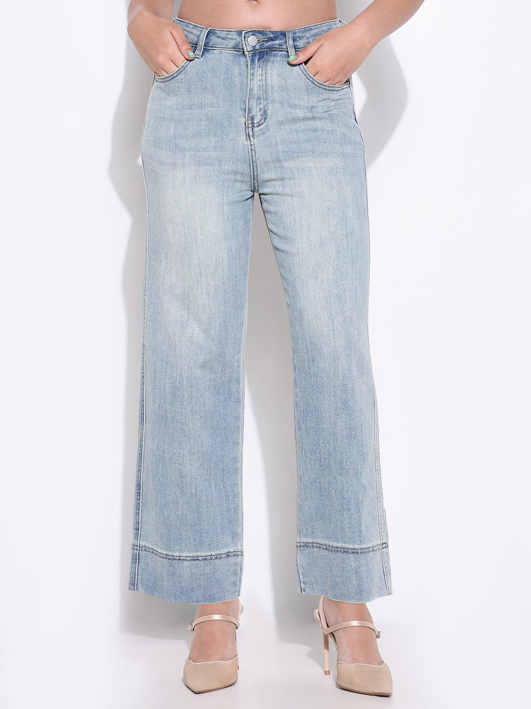 Women Solid Blue Straight Fit Jeans