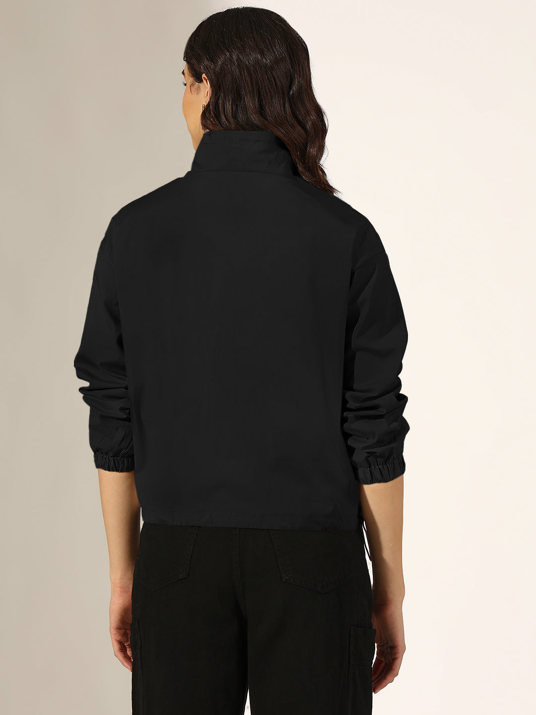 Women's Black Bomber Jacket with Utility Pockets
