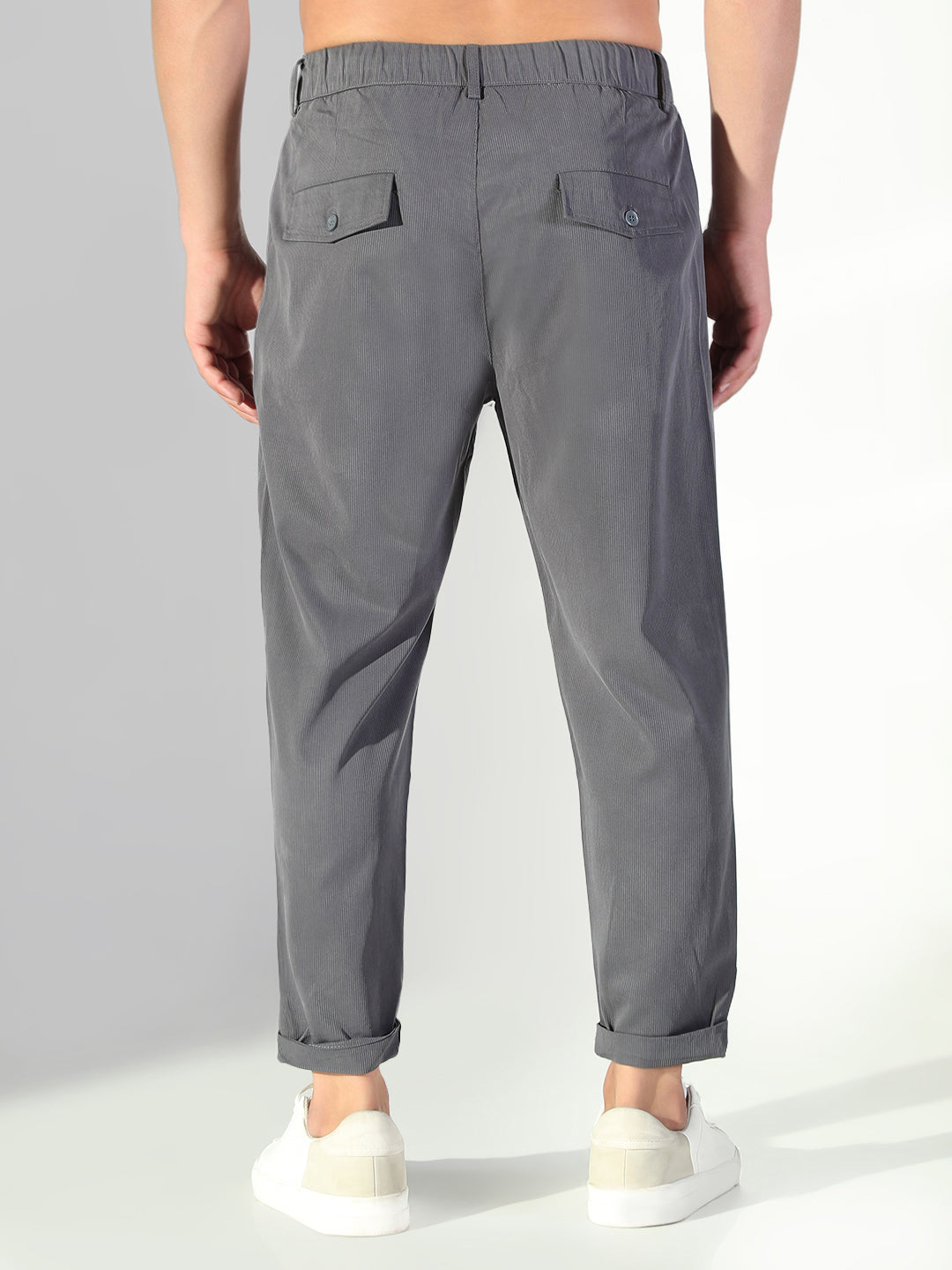 Men Grey Solid Korean Trousers