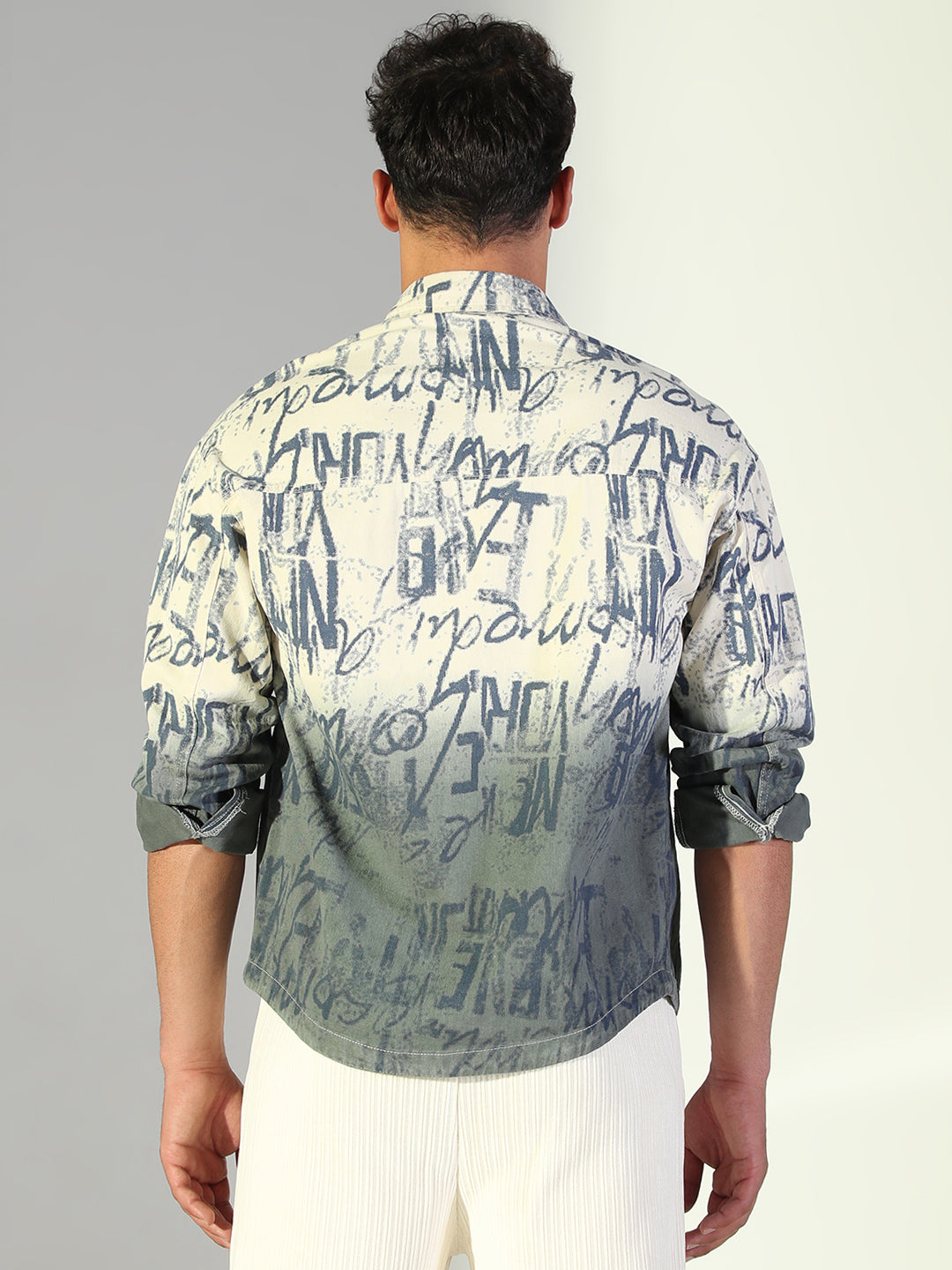 Men Typography Cream Shacket