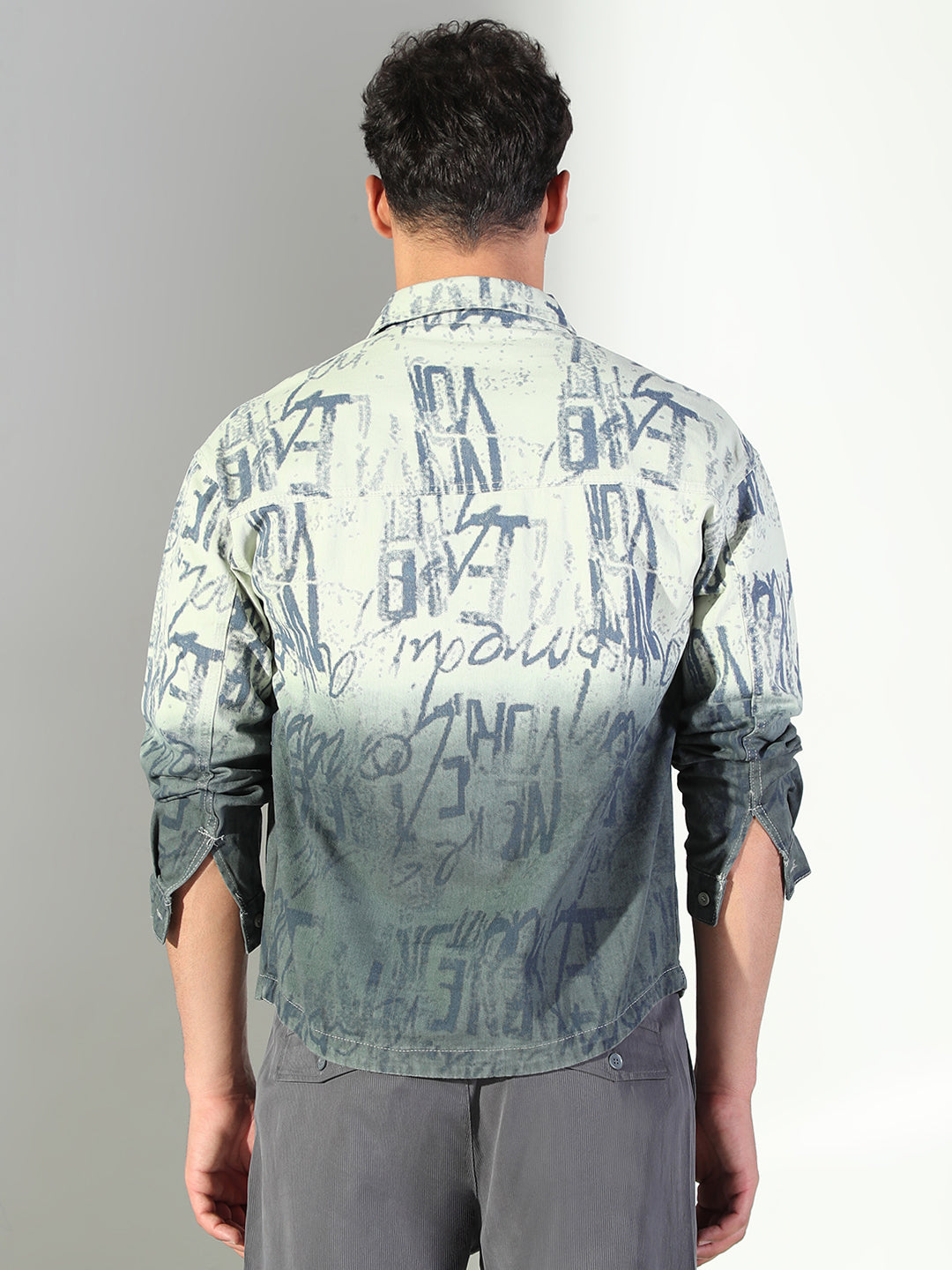 Men Typography Green Shacket