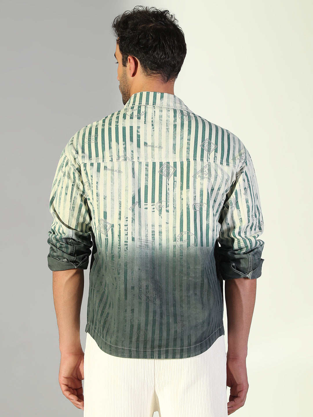 Men Striped Green Shacket