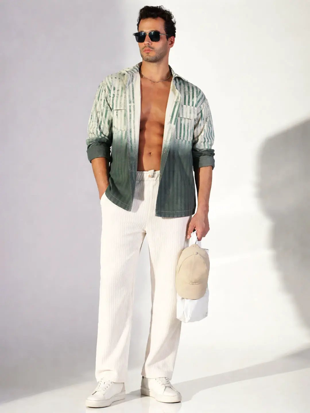 Men's Striped Ombre Green Shacket - Uncategorized from SHOWOFFFF