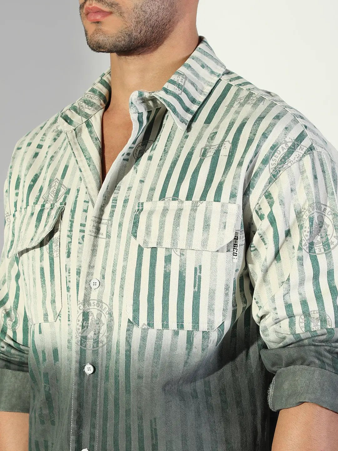Men's Striped Ombre Green Shacket - Uncategorized from SHOWOFFFF