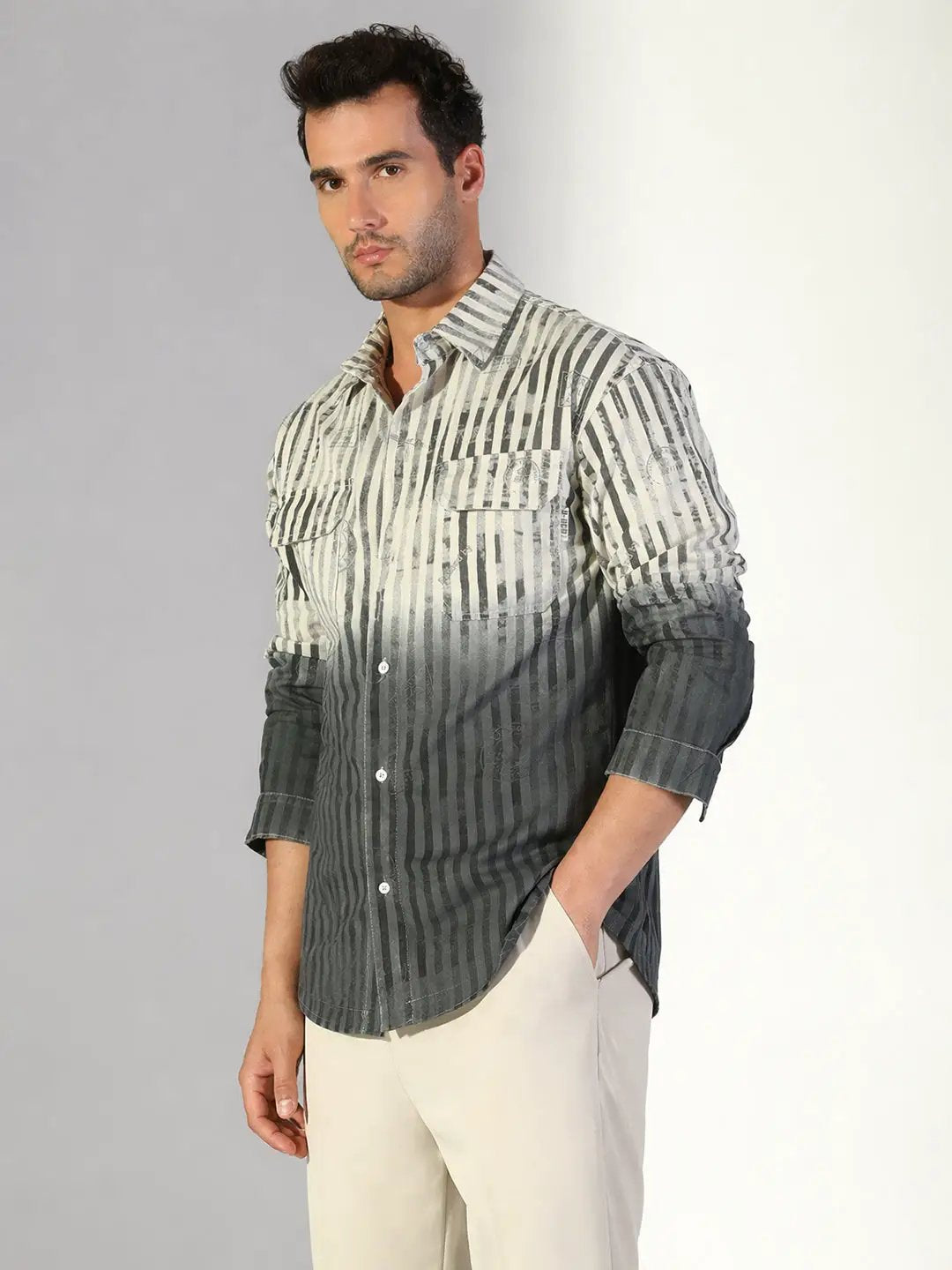 Men's Striped Ombre Grey Shacket - Uncategorized from SHOWOFFFF