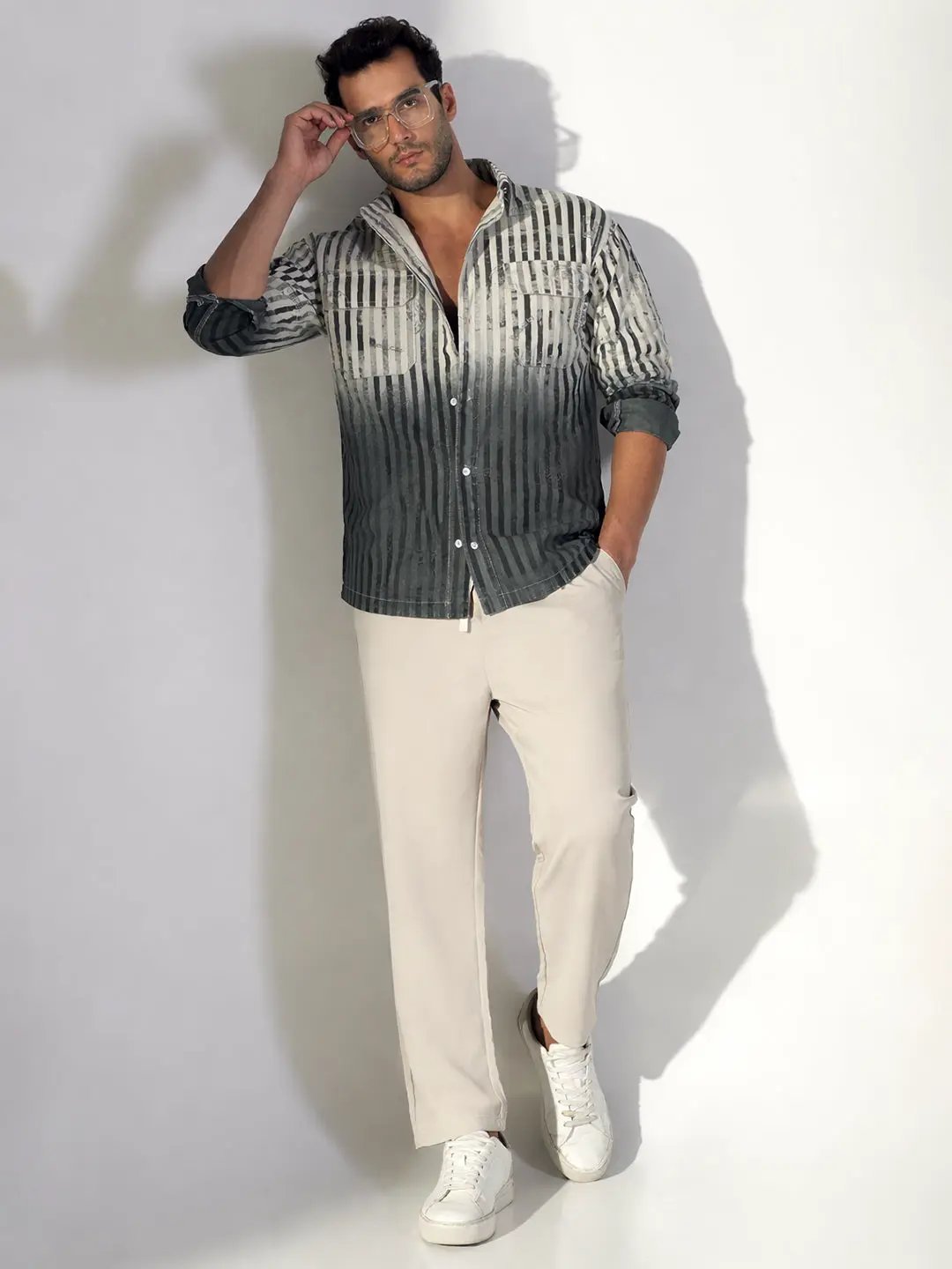 Men's Striped Ombre Grey Shacket - Uncategorized from SHOWOFFFF