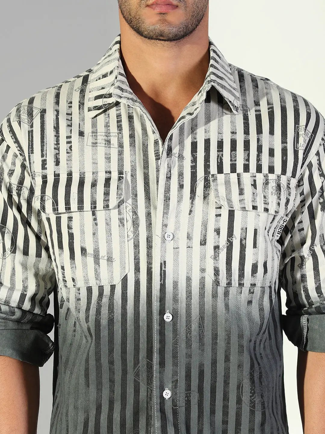 Men's Striped Ombre Grey Shacket - Uncategorized from SHOWOFFFF