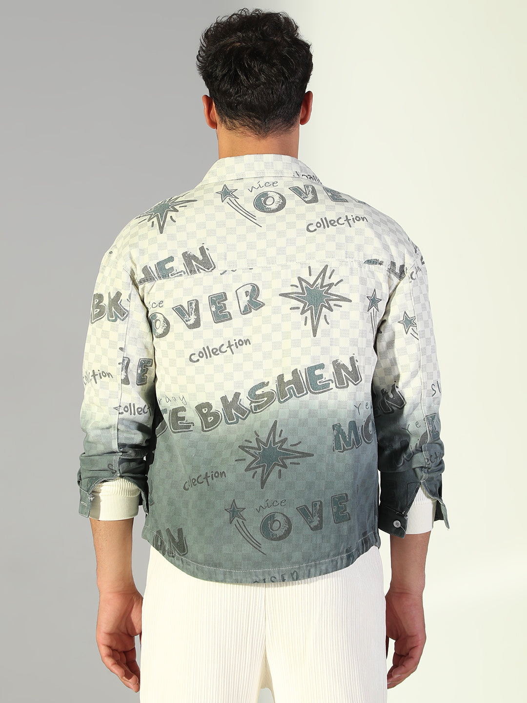 Men Typography Cream Shacket