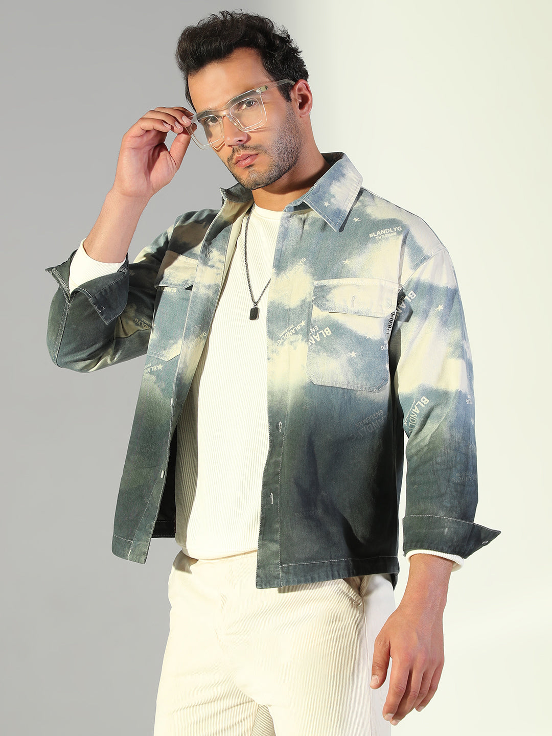 Men Tie and Dye Blue Shacket