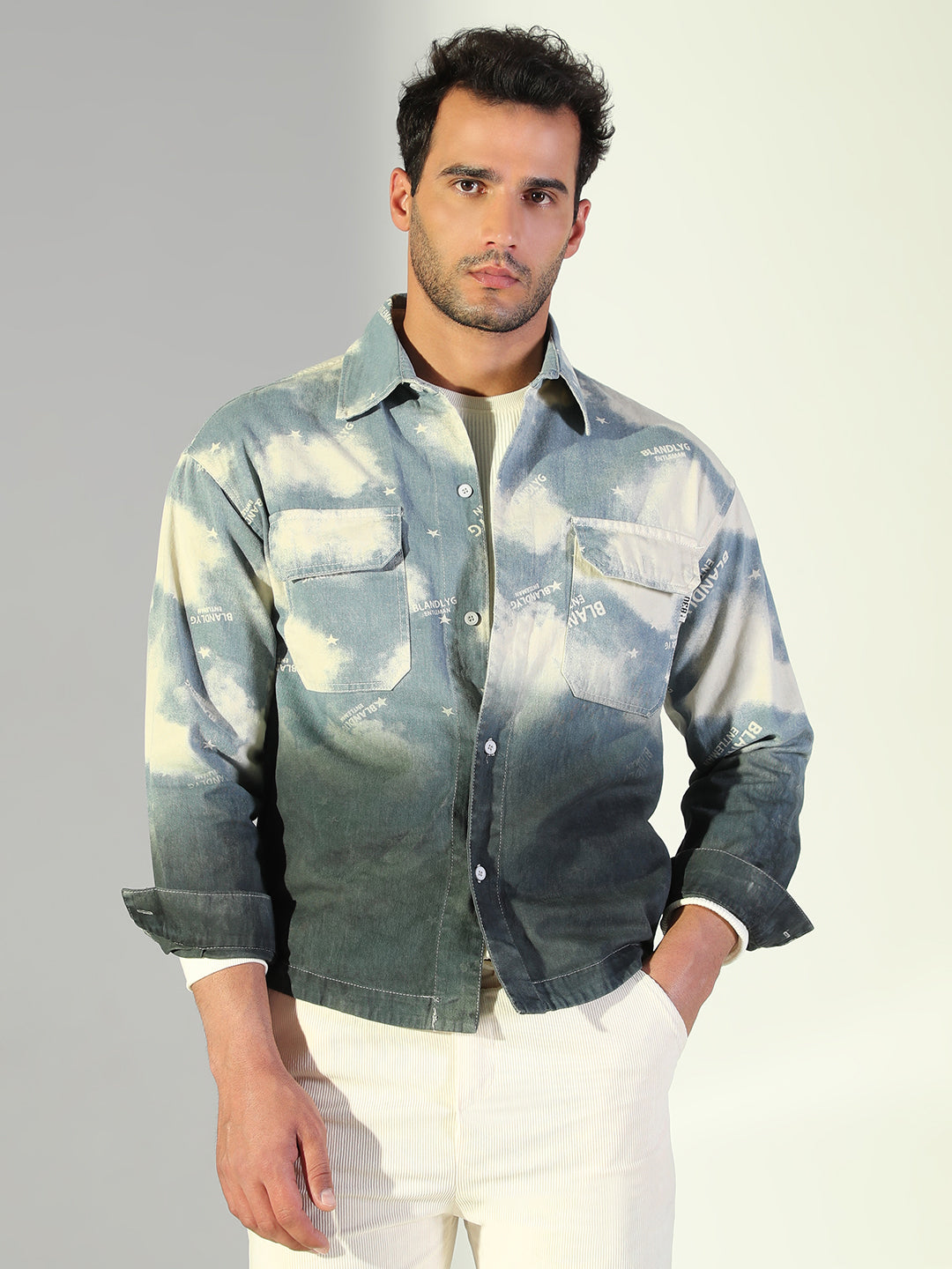 Men Tie and Dye Blue Shacket