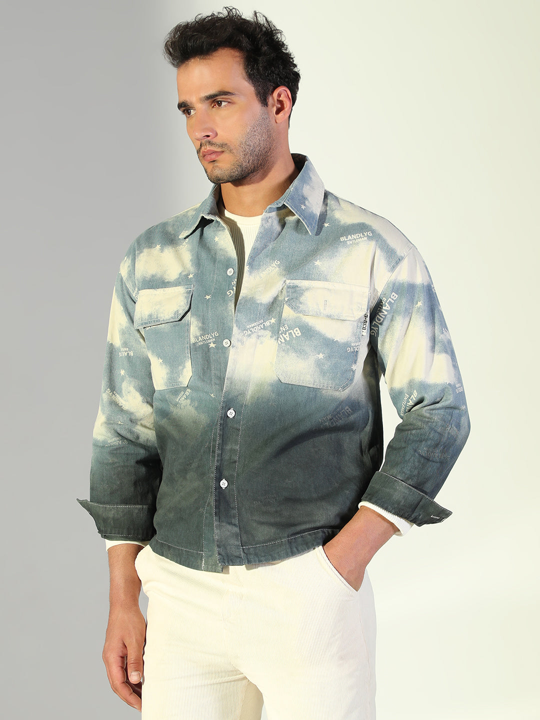 Men Tie and Dye Blue Shacket