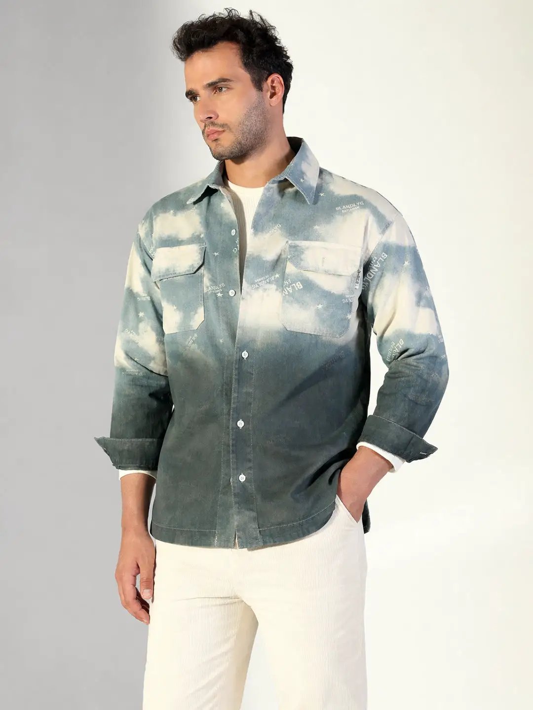 Men's Tie and Dye Blue Shacket - Uncategorized from SHOWOFFFF