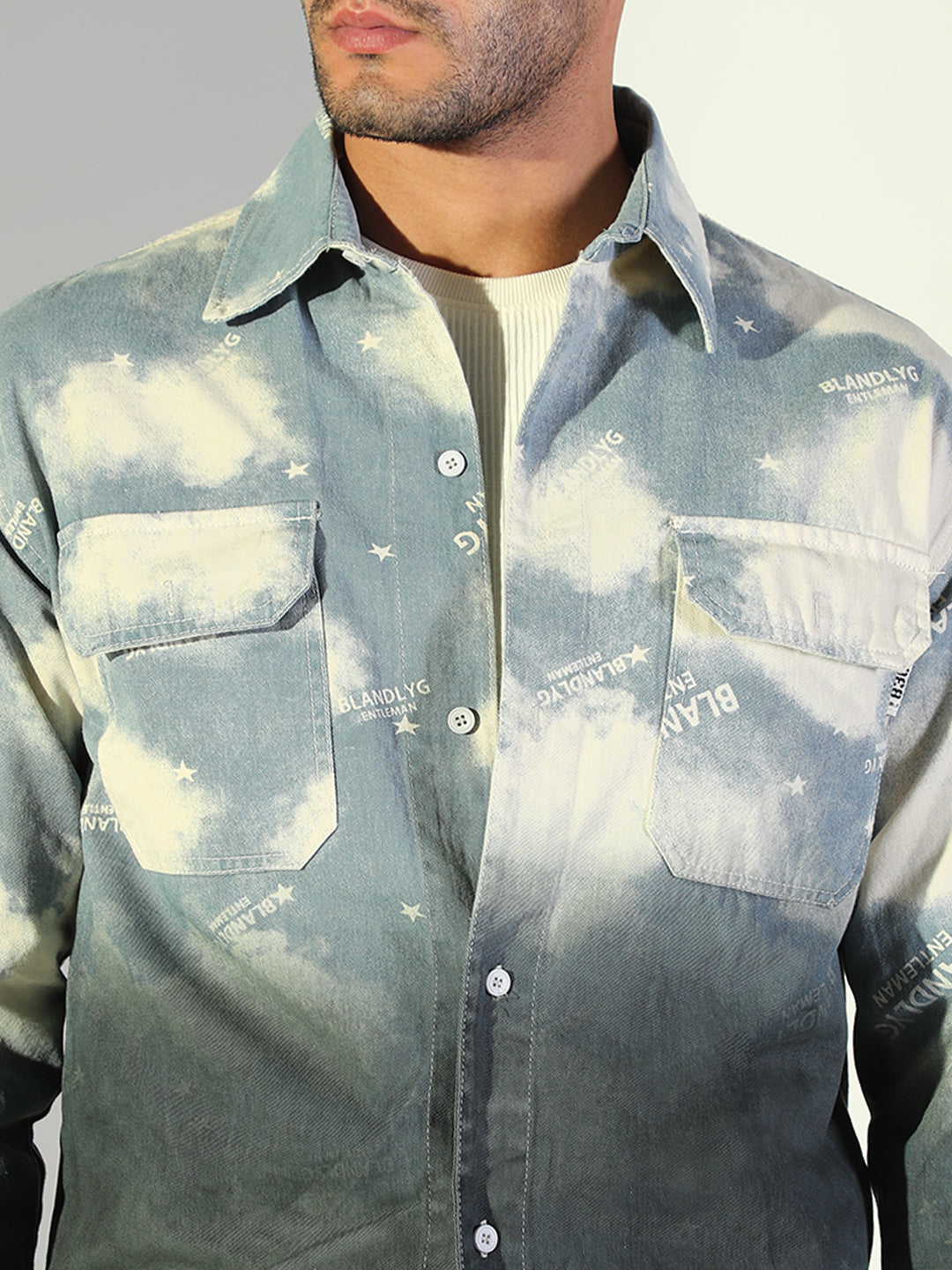 Men Tie and Dye Blue Shacket