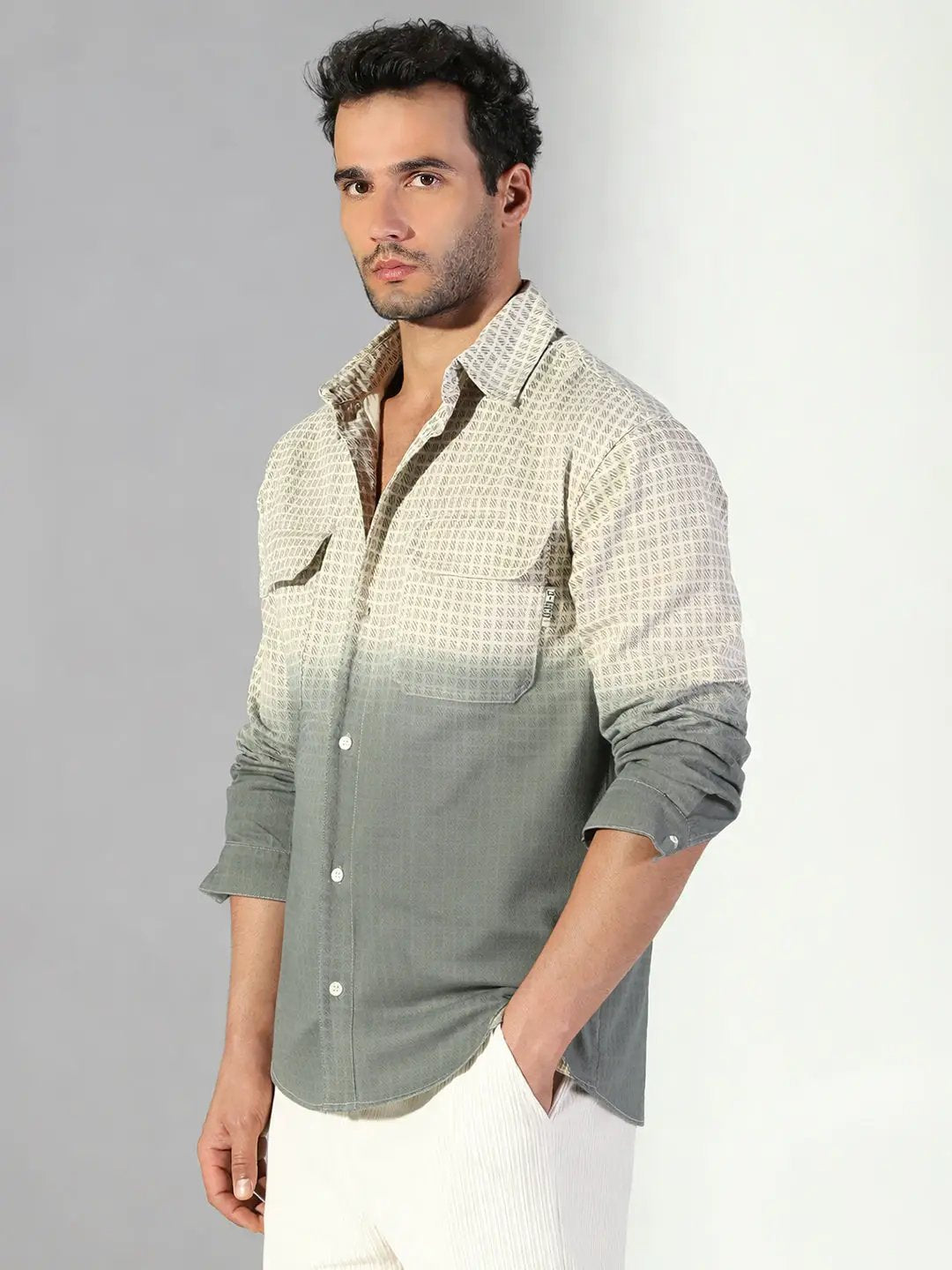 Men's Checks Ombre Beige Shacket - Uncategorized from SHOWOFFFF