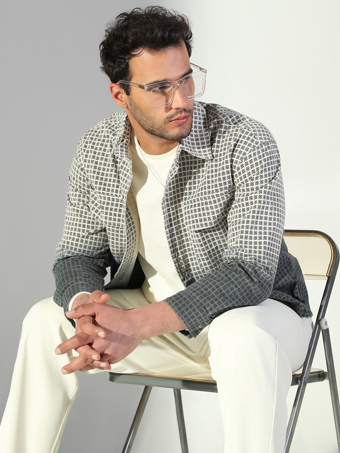 Men's Checks Ombre Grey Shacket