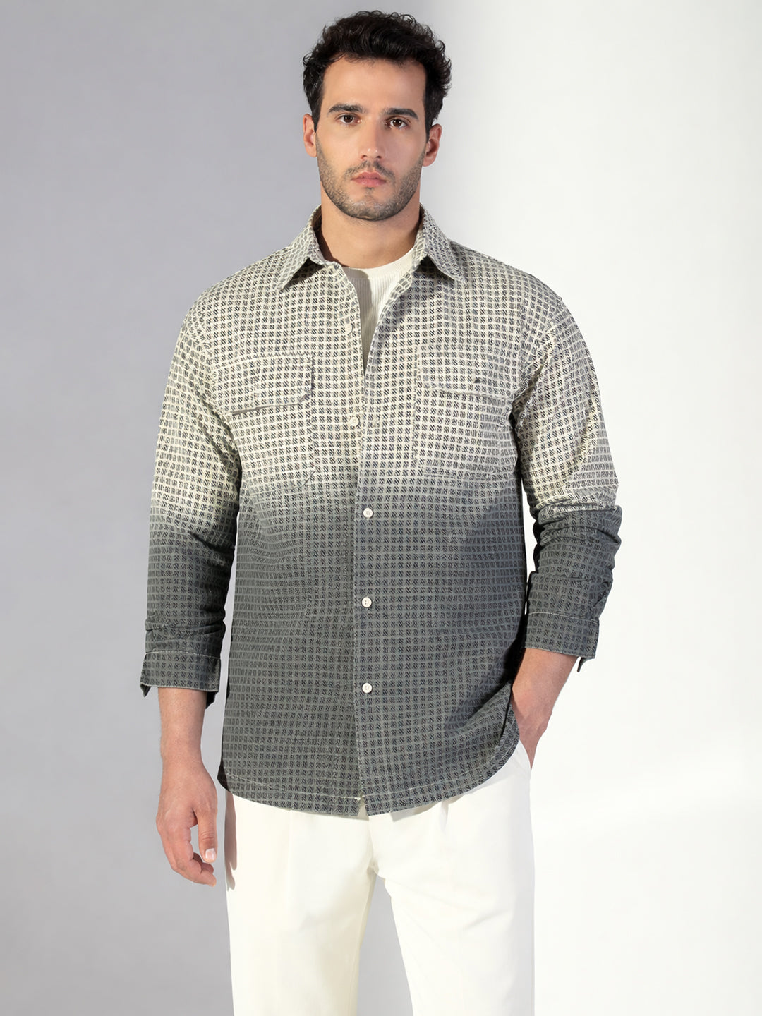 Men's Checks Ombre Grey Shacket