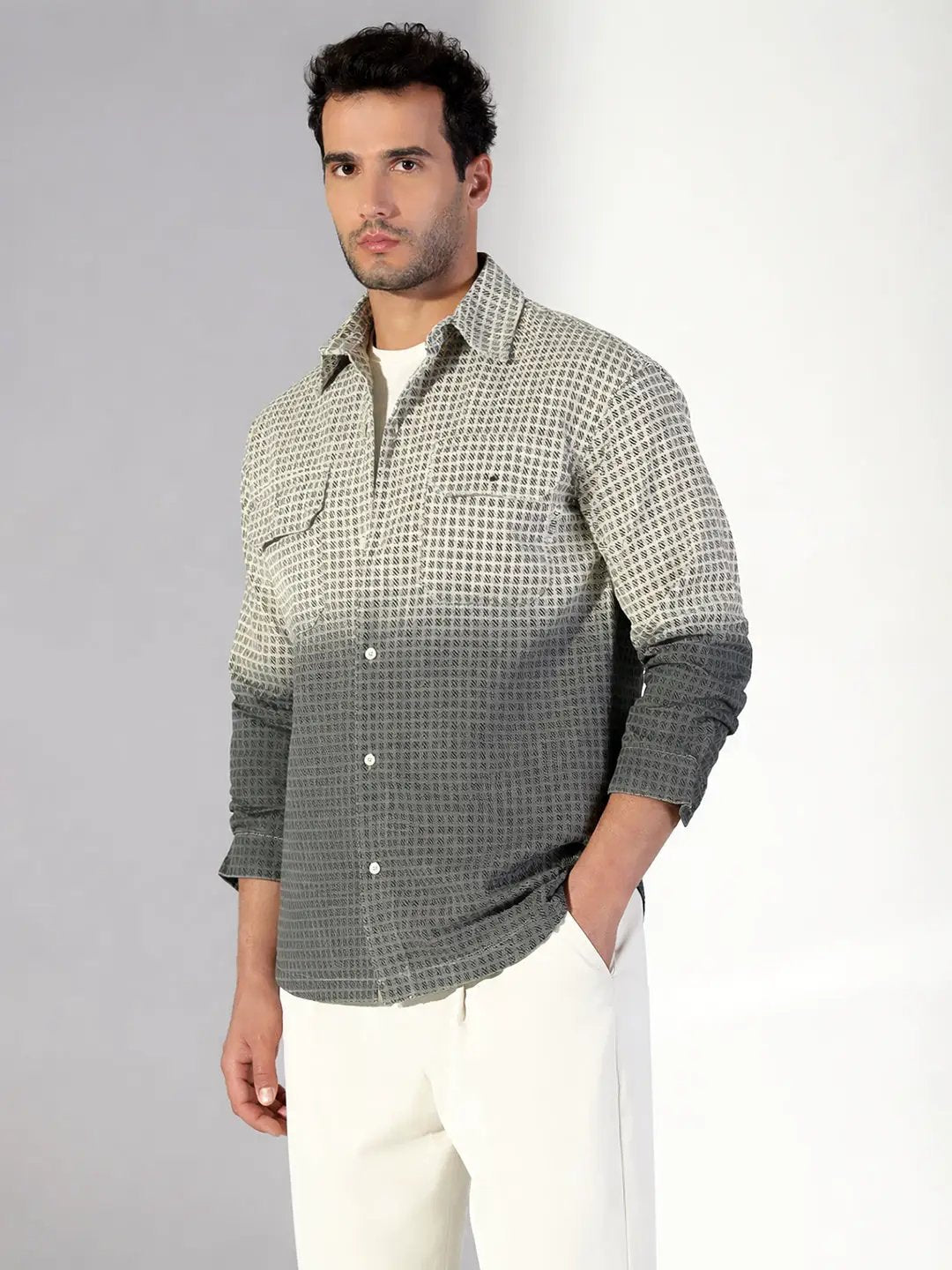 Men's Checks Ombre Grey Shacket - Uncategorized from SHOWOFFFF