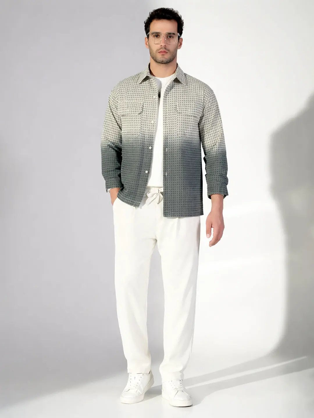 Men's Checks Ombre Grey Shacket - Uncategorized from SHOWOFFFF