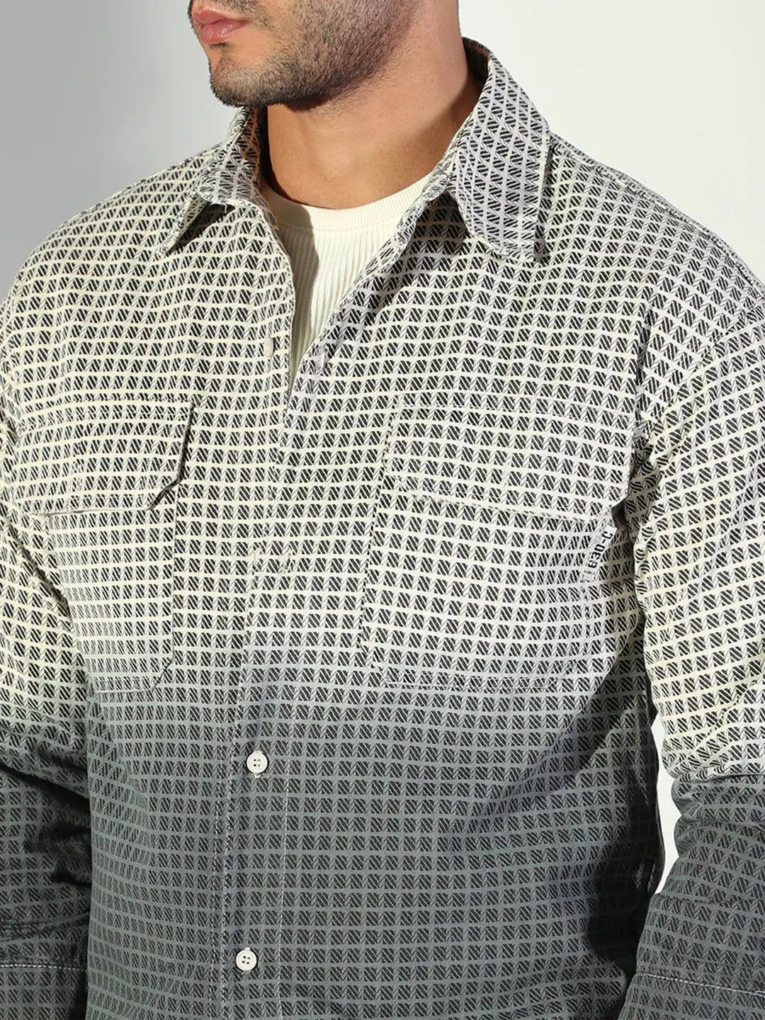 Men's Checks Ombre Grey Shacket - Uncategorized from SHOWOFFFF