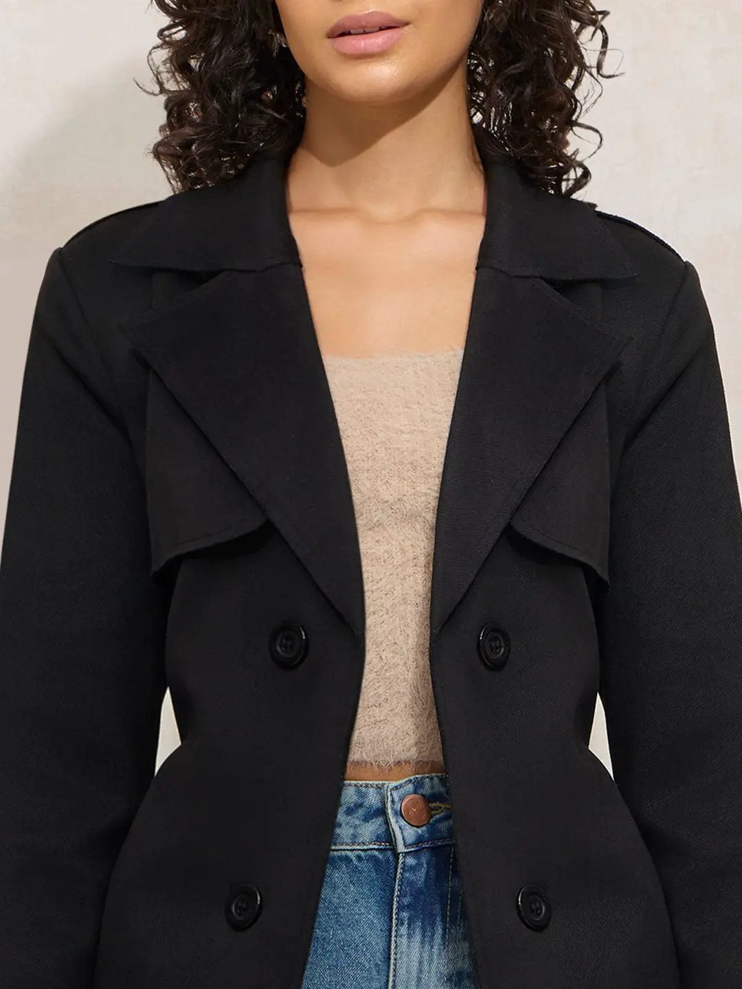 Buy Women's Black Trench Coat with Shoulder Flaps Online | Showoffff