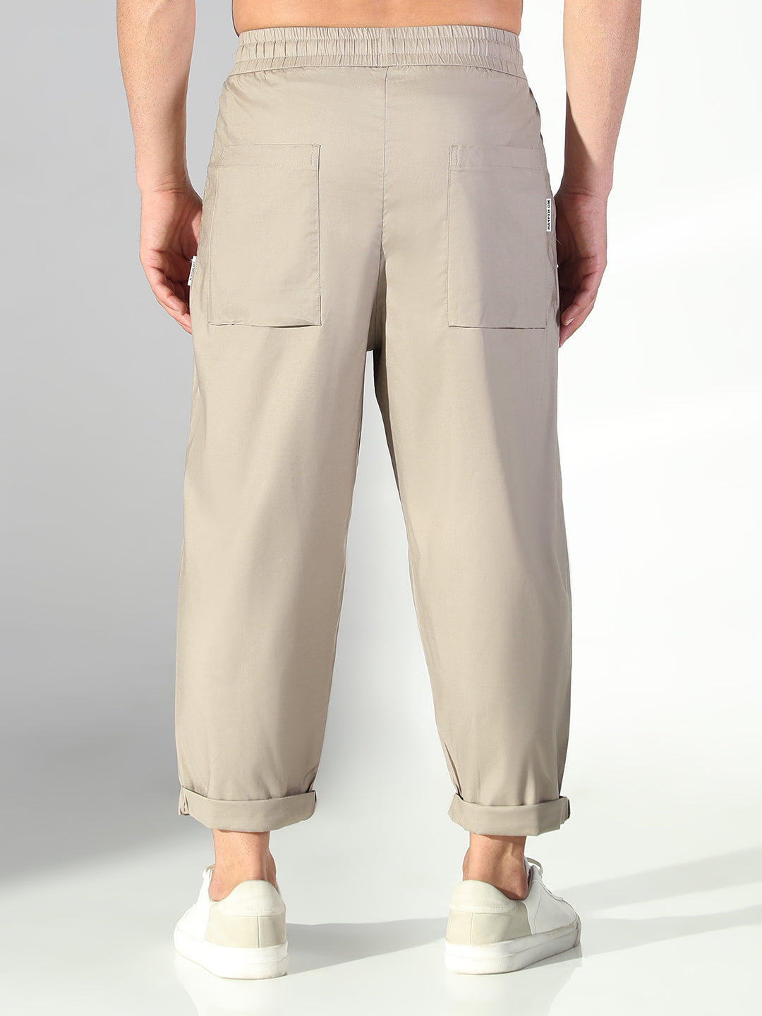 Men Beige Solid Korean Trousers