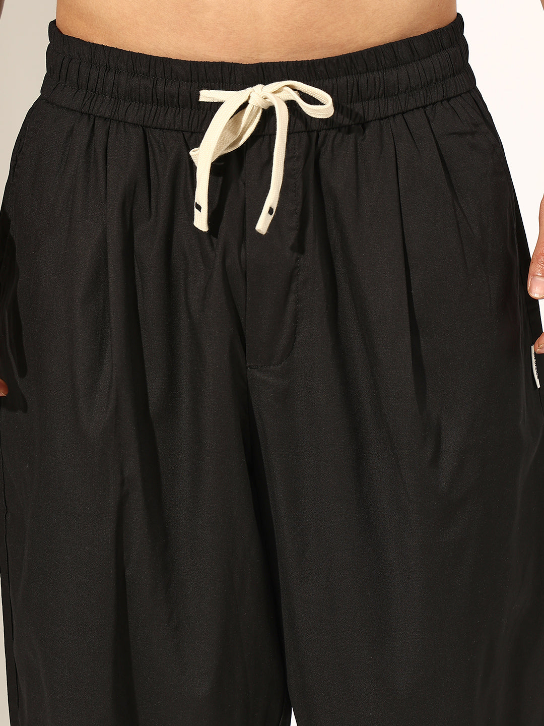 Men's Black Relaxed Fit Korean Trouser