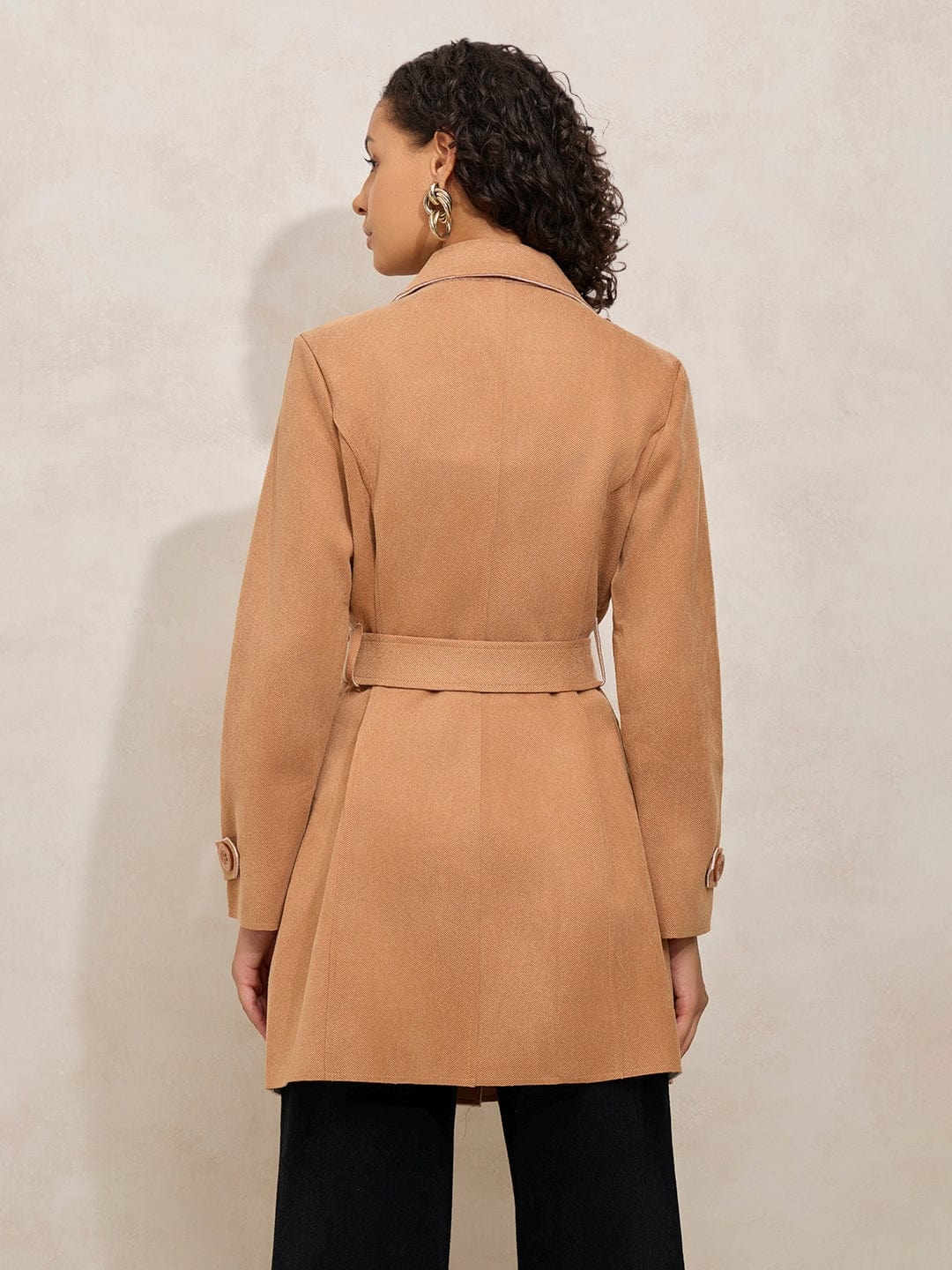 Women's Beige Trench Coat with Shoulder Flaps