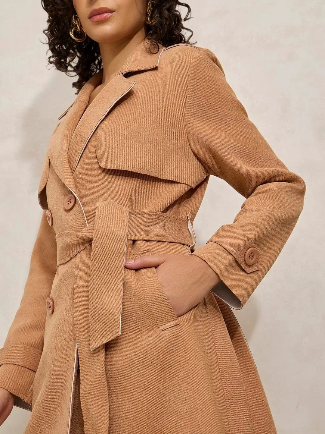 Buy Women's Beige Trench Coat with Shoulder Flaps Online | Showoffff