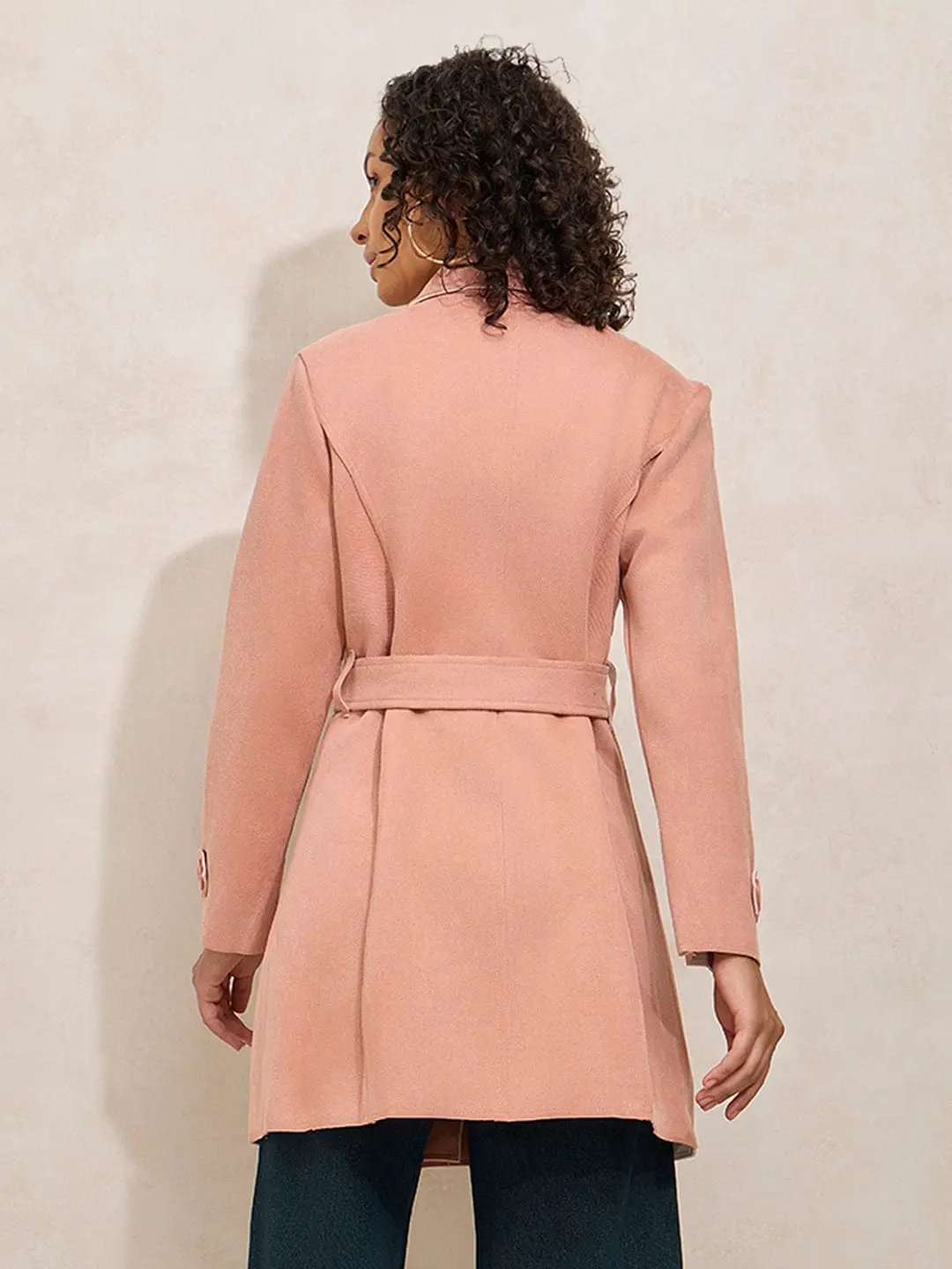 Buy Women's Peach Trench Coat with Shoulder Flaps Online | Showoffff