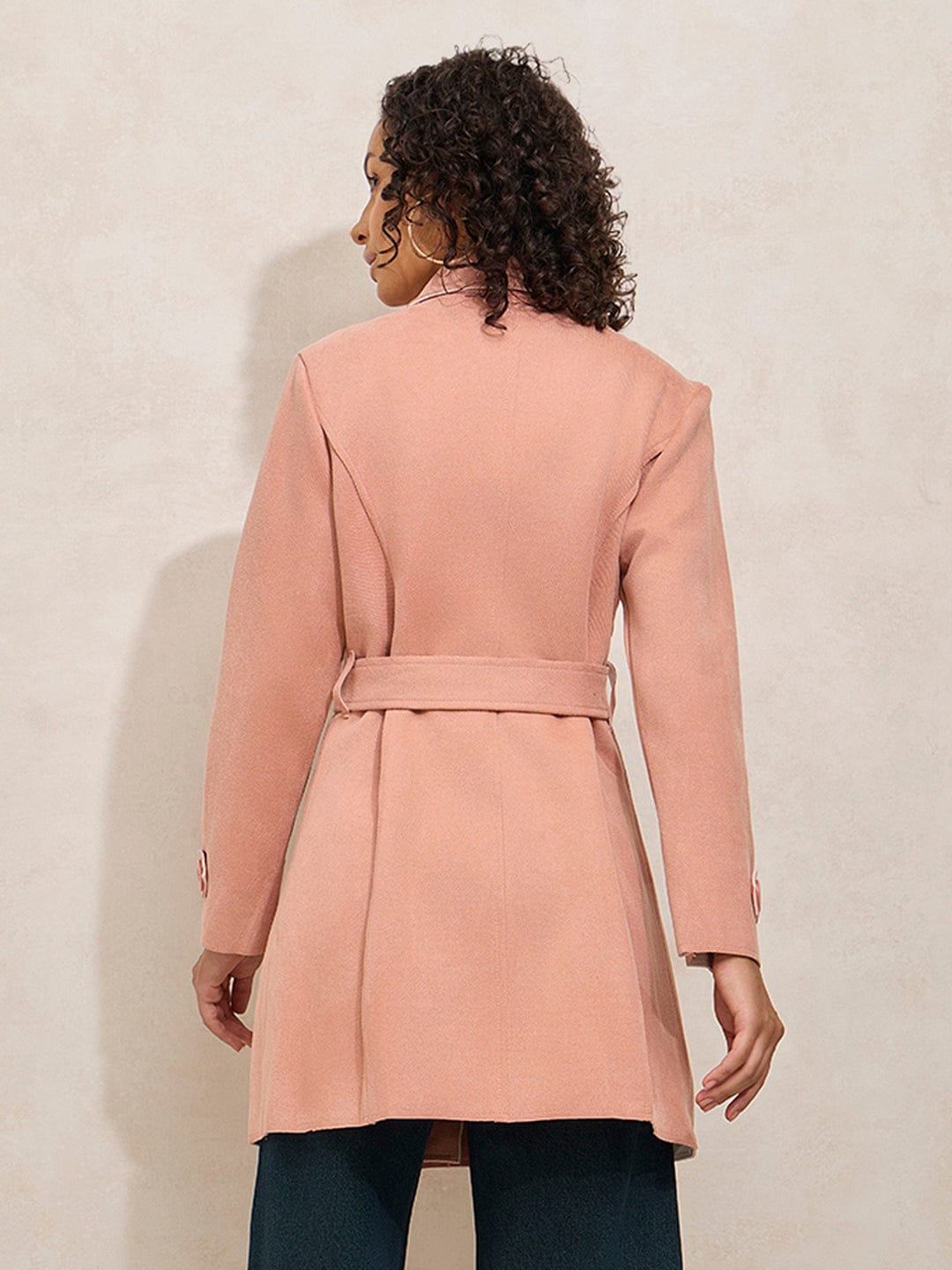 Women's Peach Trench Coat with Shoulder Flaps